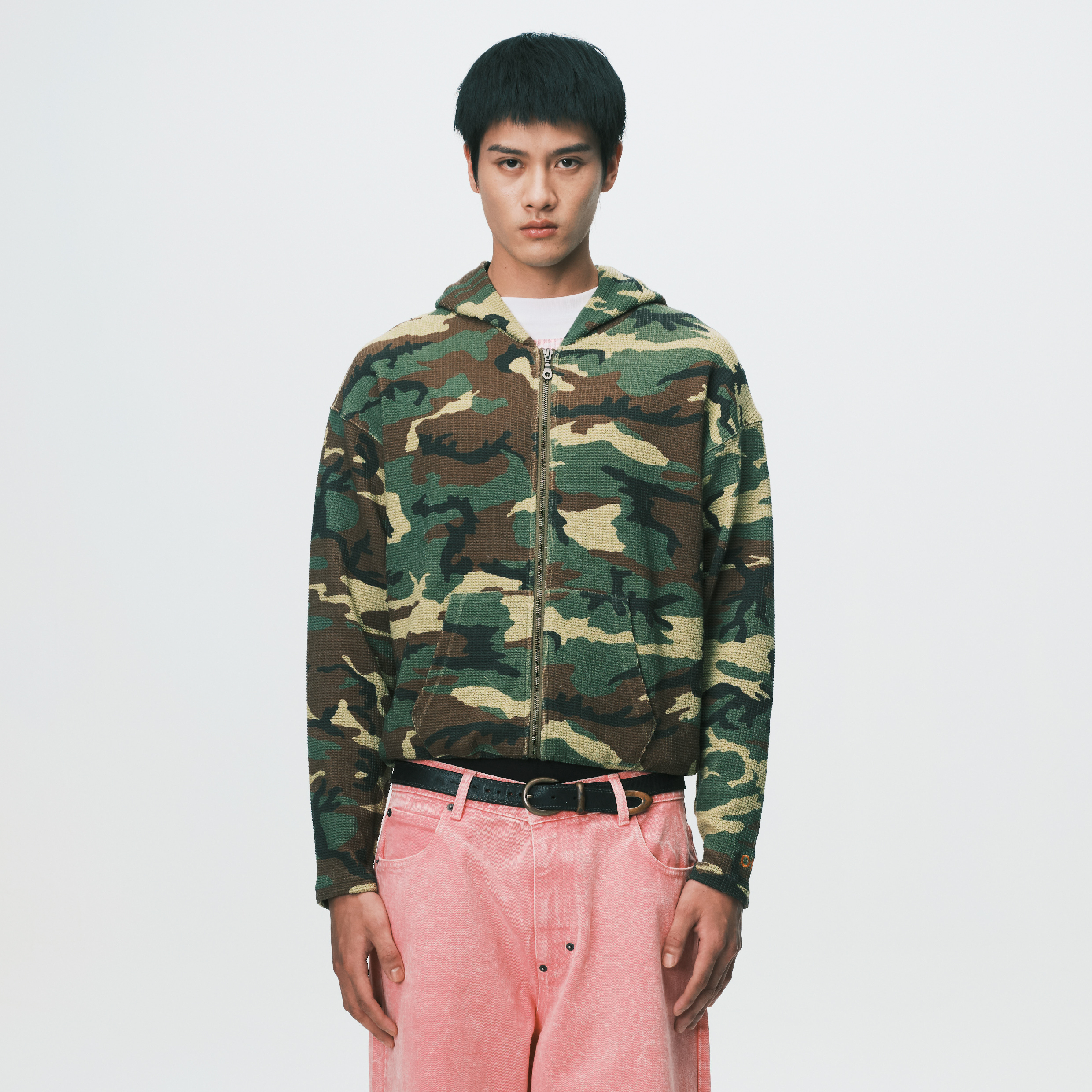 nul1.org Slim Waffle Zip Hoodie Woodland Camo [nu-24]