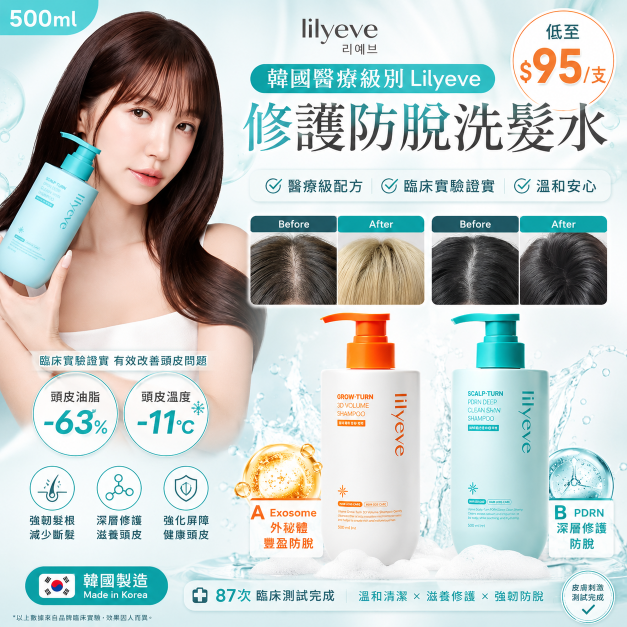 【UB9668】韓國醫療級別Lilyeye Exesome / PDRN修護防脫洗髮水 500ml