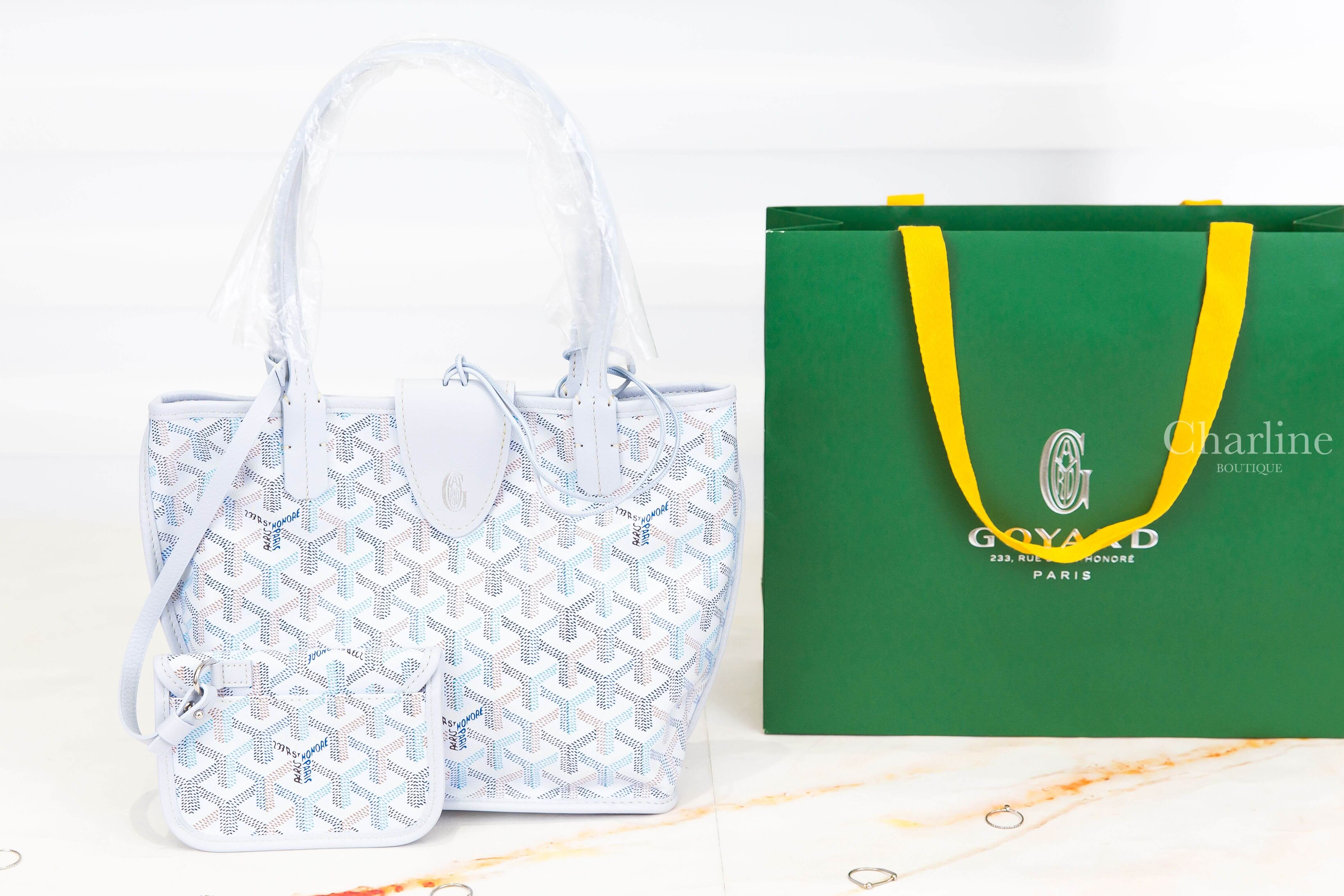 Goyard Anjou Mini Bag Multicoloured 限定色極地藍帆布小牛皮同色提把迷你無拉鍊含包夾托特包-Charline Boutique 精品代購