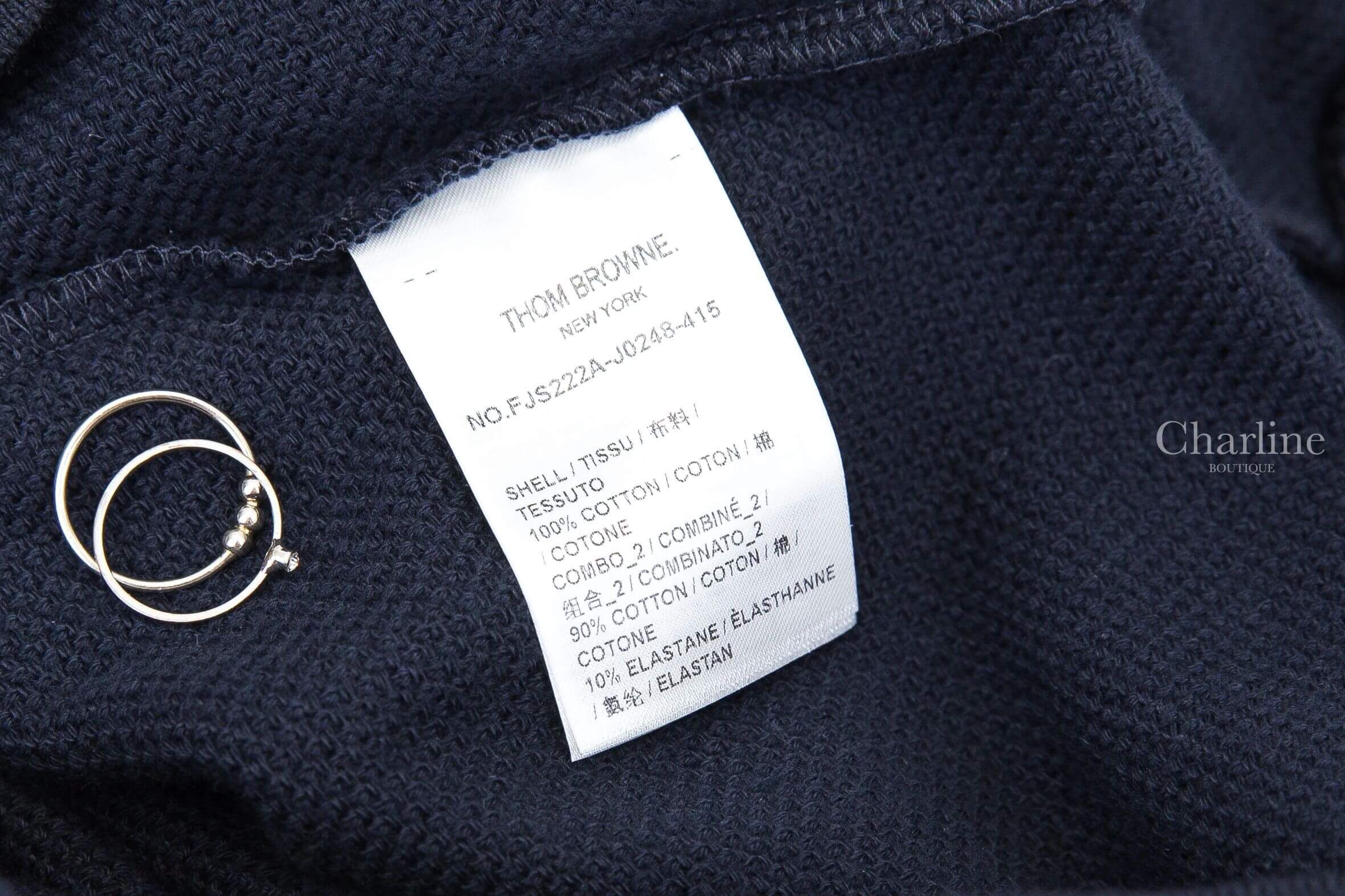 Thom Browne Textured Cotton Pique 4-Bar Tee 深藍色側邊白色四條橫紋棉質短袖上衣-Charline Boutique 精品代購