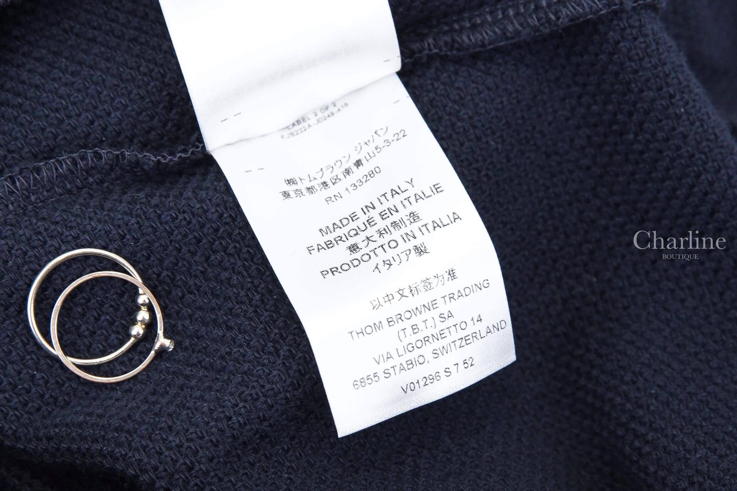 Thom Browne Textured Cotton Pique 4-Bar Tee 深藍色側邊白色四條橫紋棉質短袖上衣-Charline Boutique 精品代購