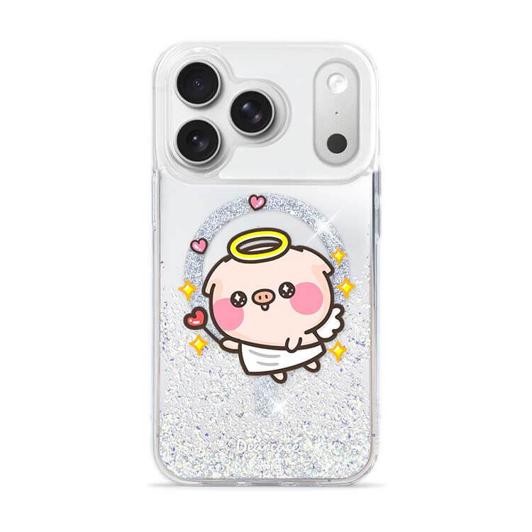 【授權聯名】天使萌萌豬 (MagSafe磁吸) 閃耀鏡面殼 - (訂製名字) iPhone客製化手機殼