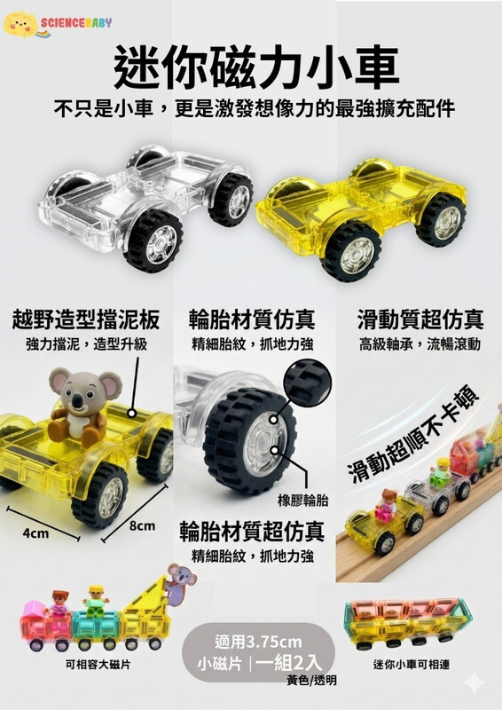 迷你小車 - 透明/黃色(一組2入)