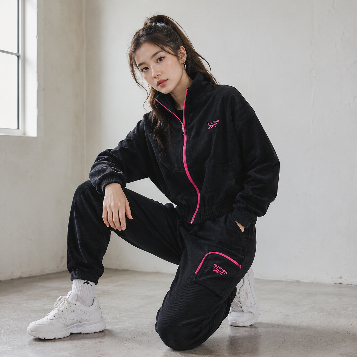 REEBOK 外套 黑粉 燈芯絨 夾克外套 女 FT6237