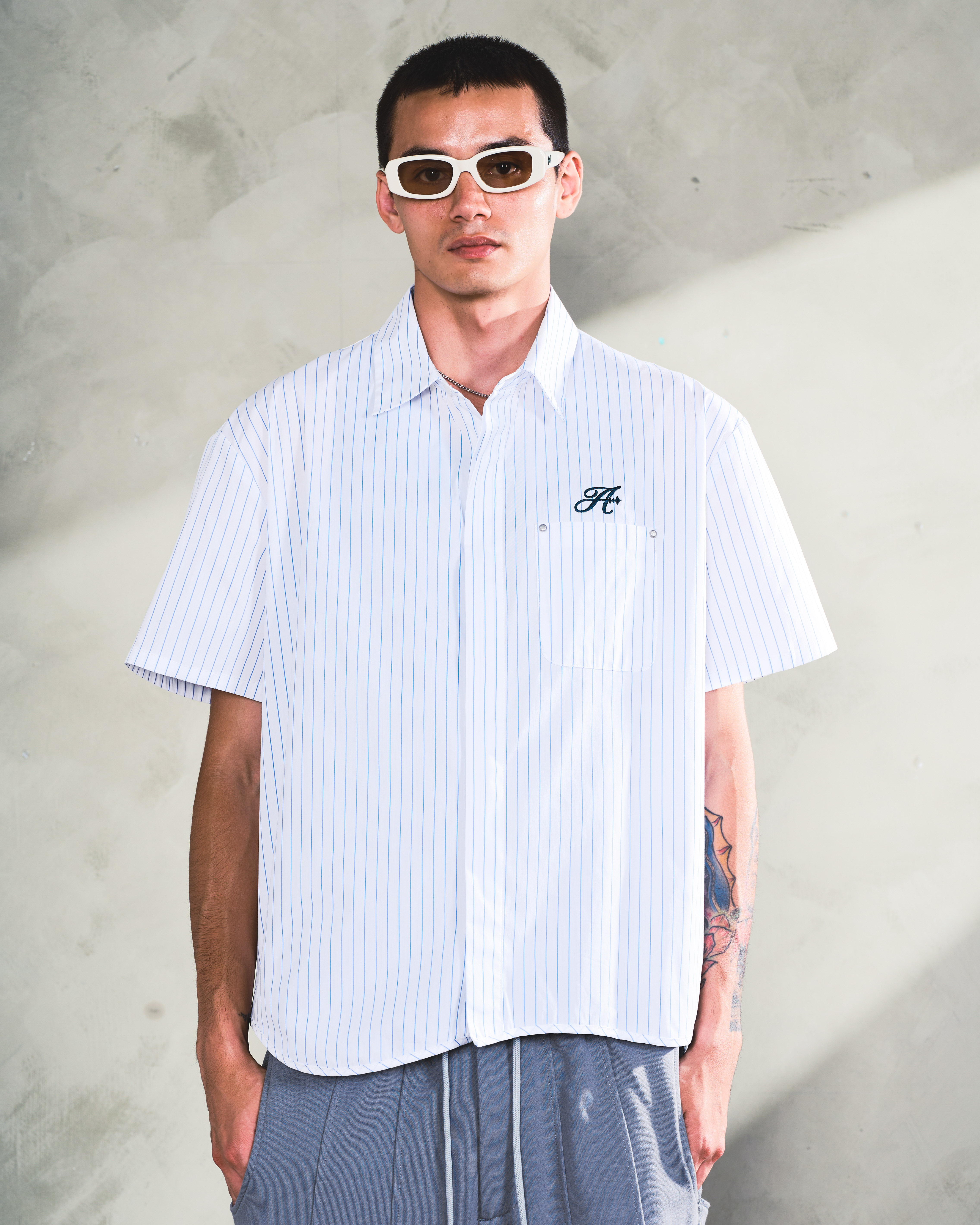 STRIPED CURSIVE SHIRT - WHITE (PREORDER)