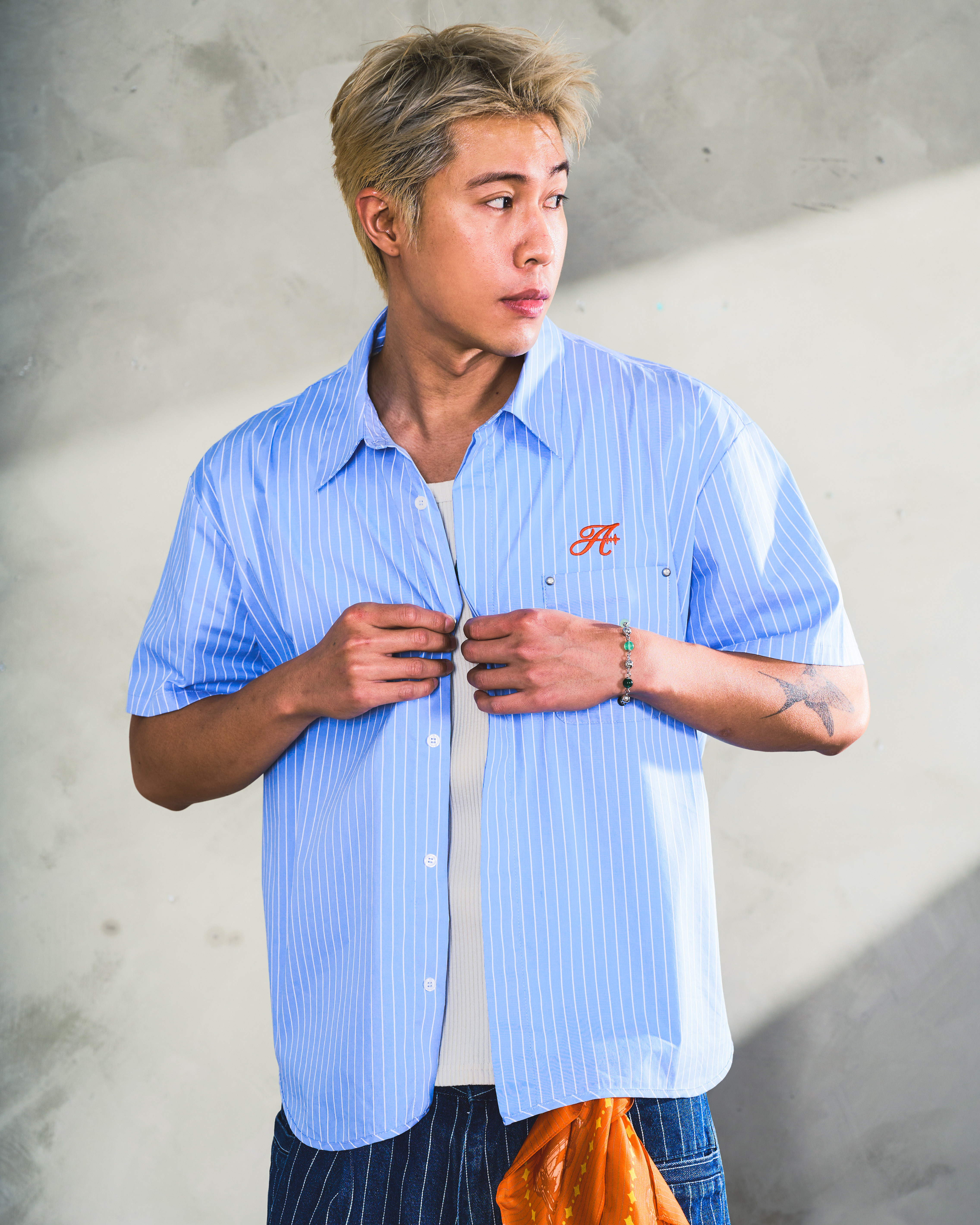 STRIPED CURSIVE SHIRT - BLUE (PREORDER)