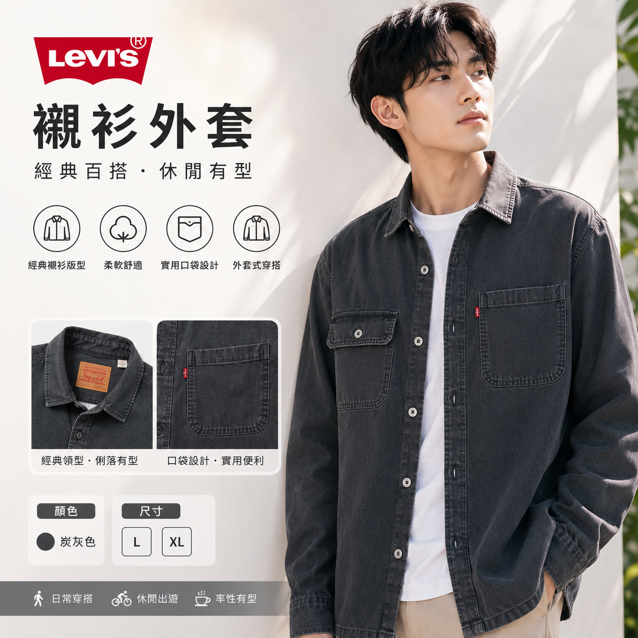 【預購】 H061746 LEVI’S Truckee 男裝工裝襯衫外套  (炭灰色)