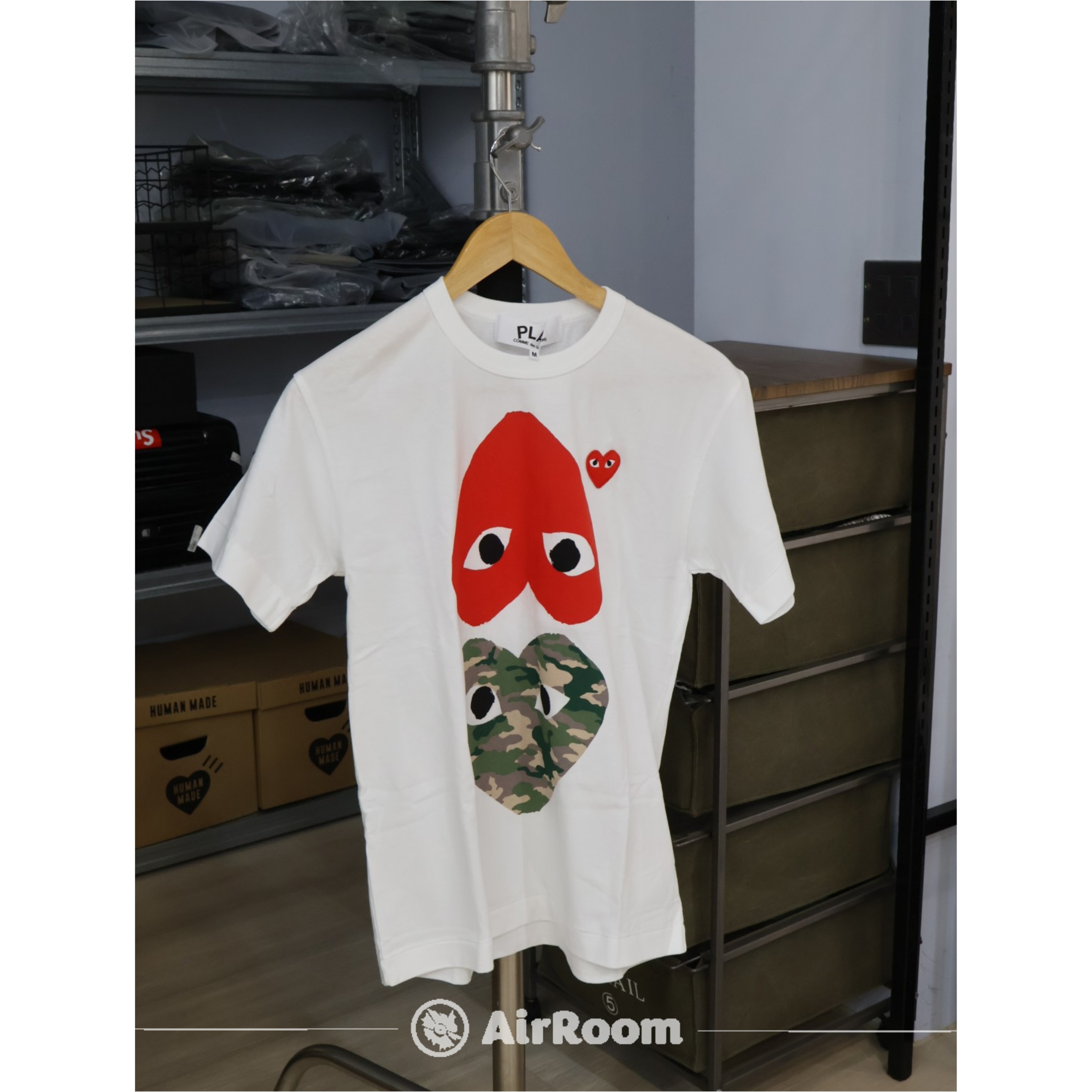 COMME des GARCONS PLAY Tee 川久保玲 上紅心 下迷彩 雙愛心 短T 現貨