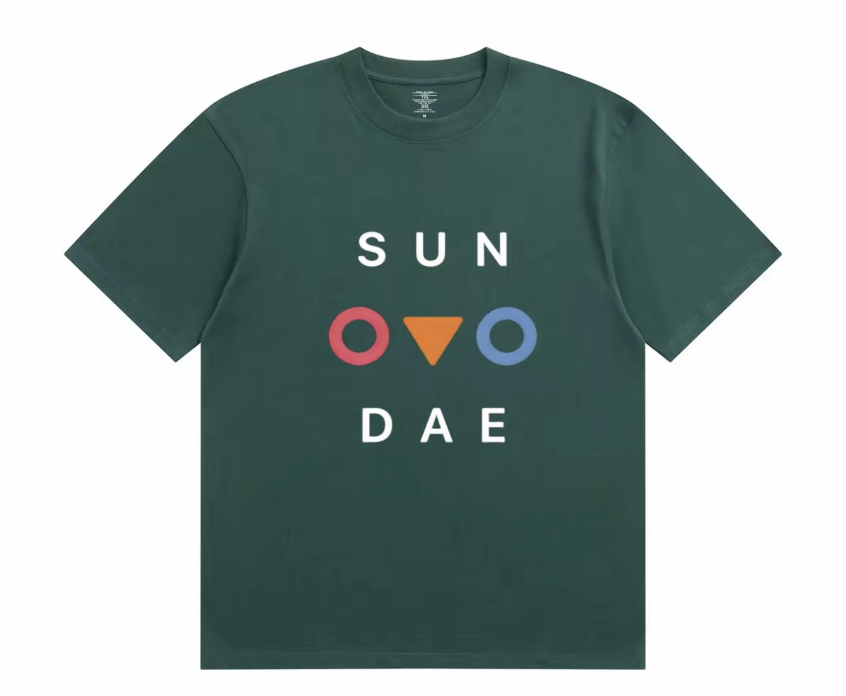 SD260617-A32-SUNVDAE四季LOGO全棉T恤潮牌單件落肩衣服-軍綠色