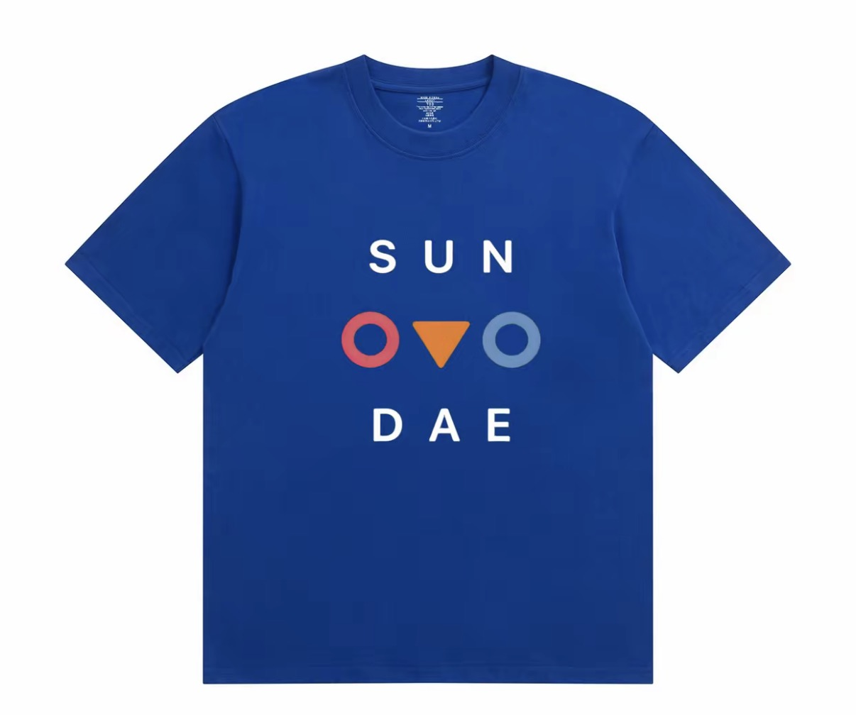 SD260617-A30-SUNVDAE四季LOGO全棉T恤潮牌單件落肩衣服-克萊因藍