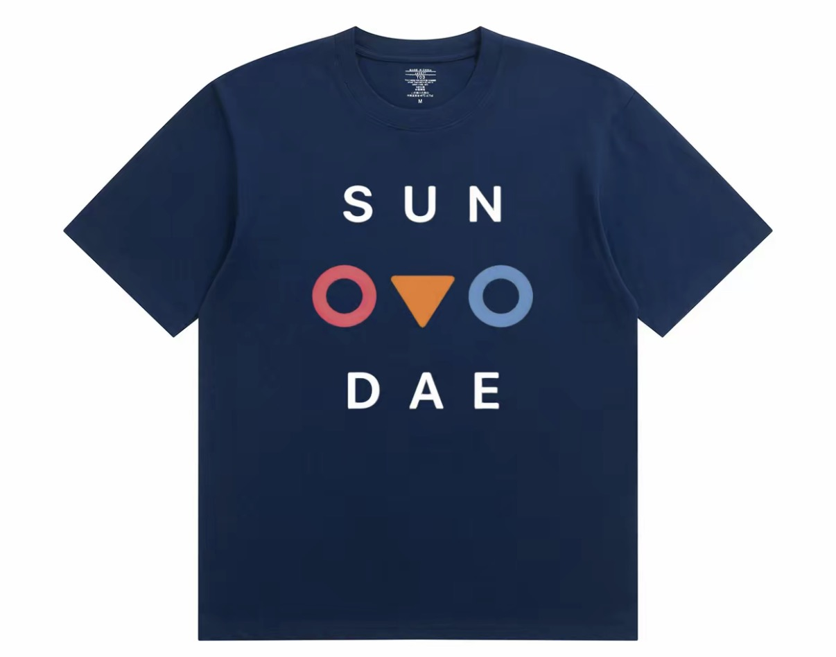 SD260617-A29-SUNVDAE四季LOGO全棉T恤潮牌單件落肩衣服-藏藍 "