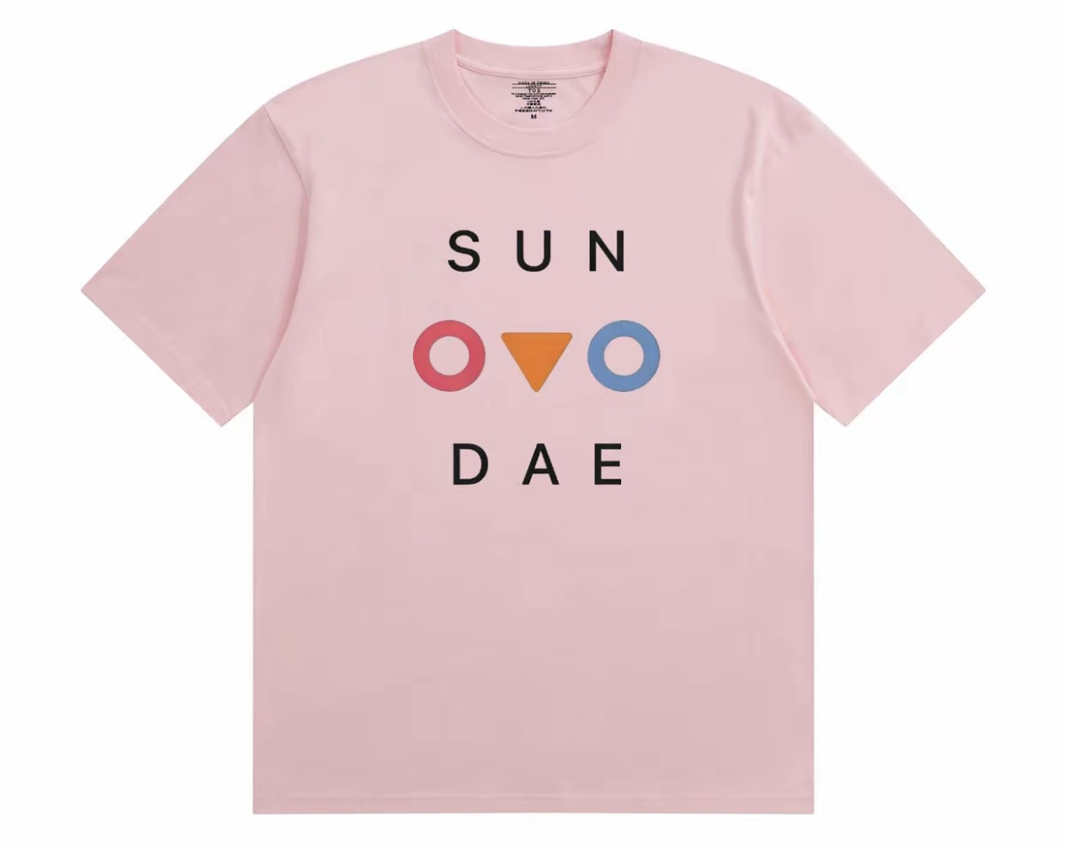SD260617-A28-SUNVDAE四季LOGO全棉T恤潮牌單件落肩衣服-粉紅色