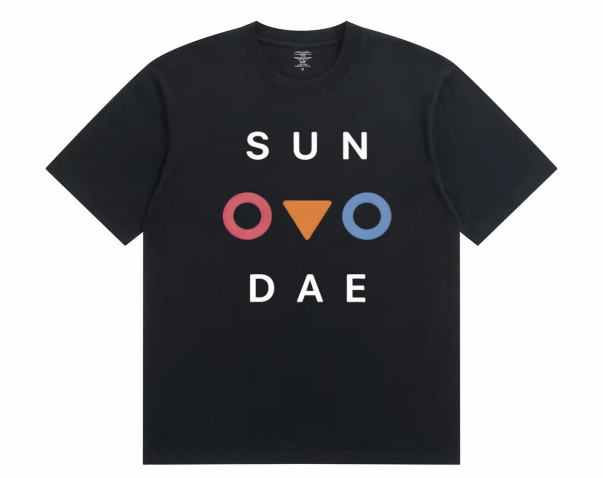 SD260617-A27-SUNVDAE四季LOGO全棉T恤潮牌單件落肩衣服-黑色