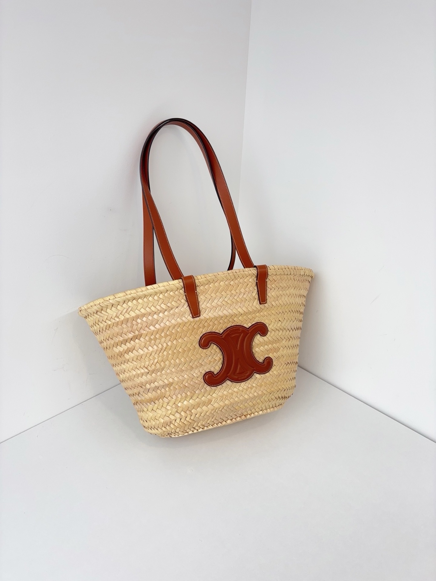 【99新】Celine 凱旋門焦糖草編菜籃子 Triomphe Tote