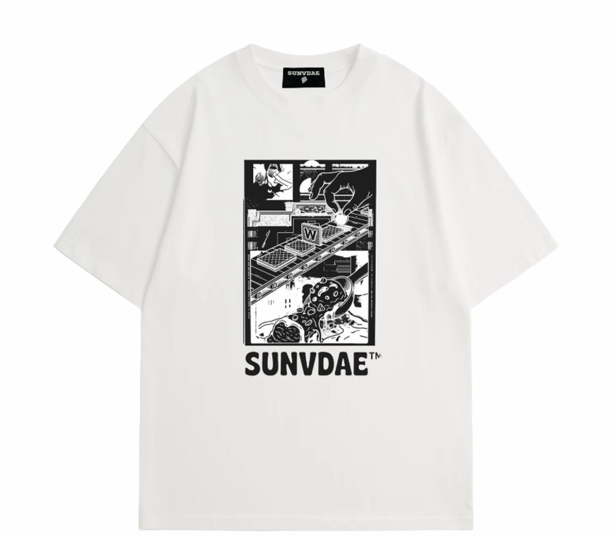 SD260617-A4-SUNVDAE新品夏季雪糕工廠純棉寬鬆 潮流印花圓領短袖T恤-白色"