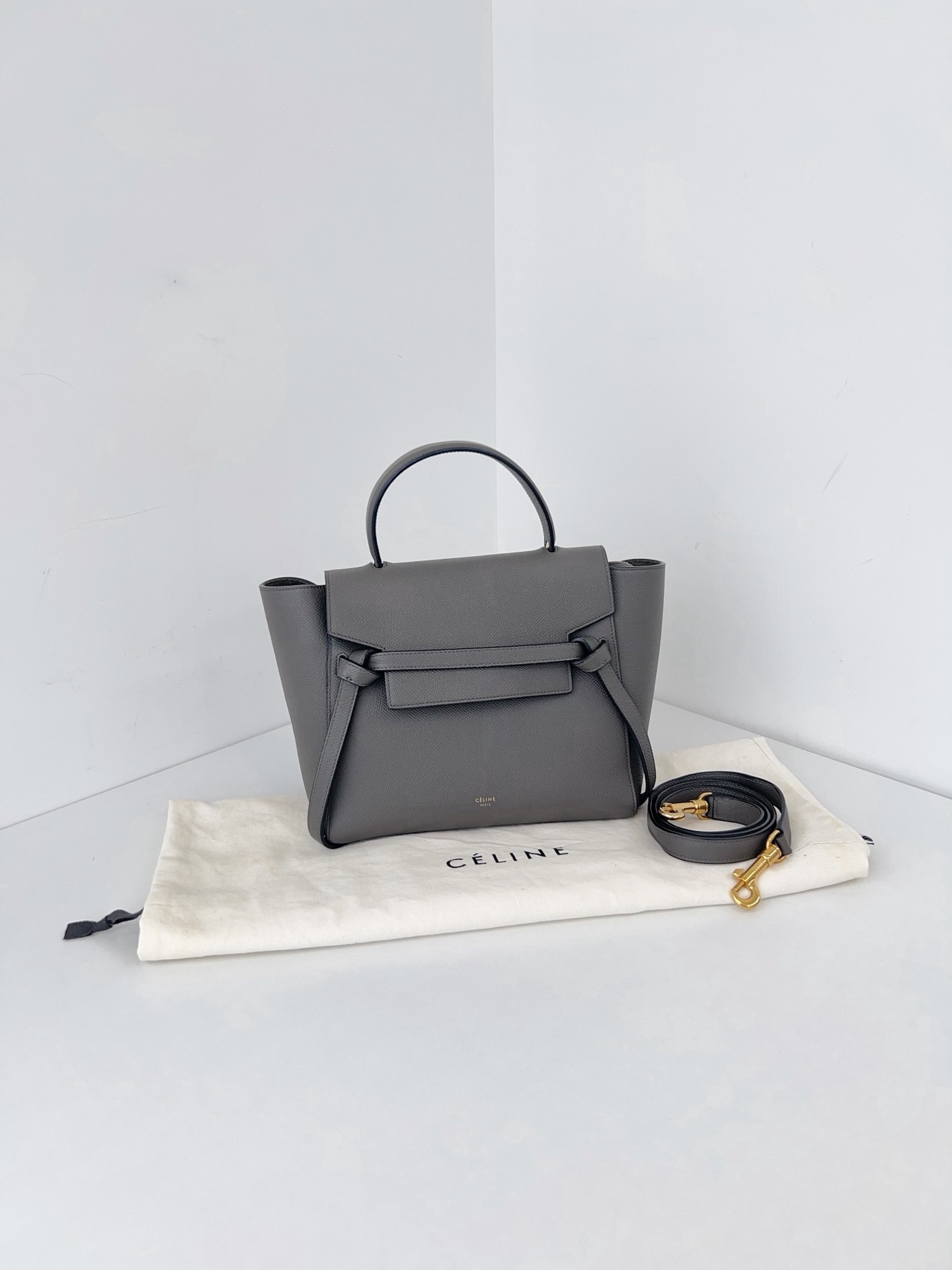 【98新】Celine 經典belt mini鯰魚包 大象灰金扣