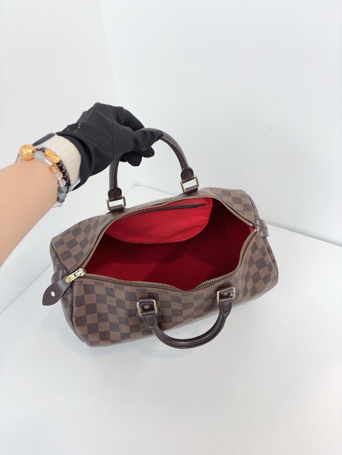 【97.98新】LV棕棋盤格speedy35 波士頓包枕頭包手提包
