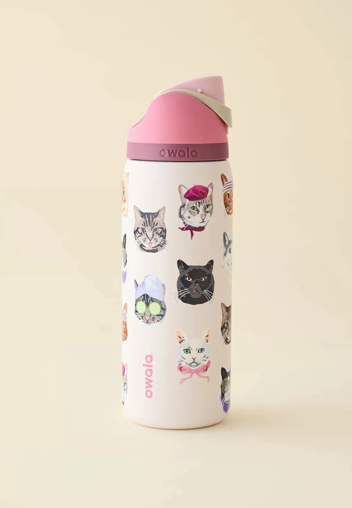 歐美限定 OWALA 🇺🇸 X UO "Cat Collage" 不鏽鋼保溫杯 粉色 淡粉 貓咪 貓貓 直飲杯 吸管杯 32oz 946ml / 預購