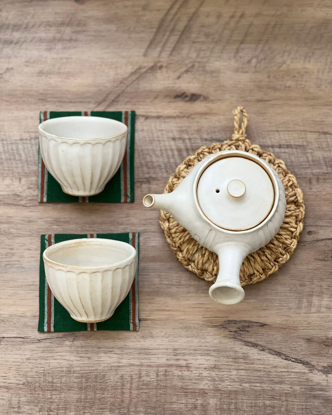 益子燒 側手茶具(茶壺 & 杯2隻)｜職人 若林健吾