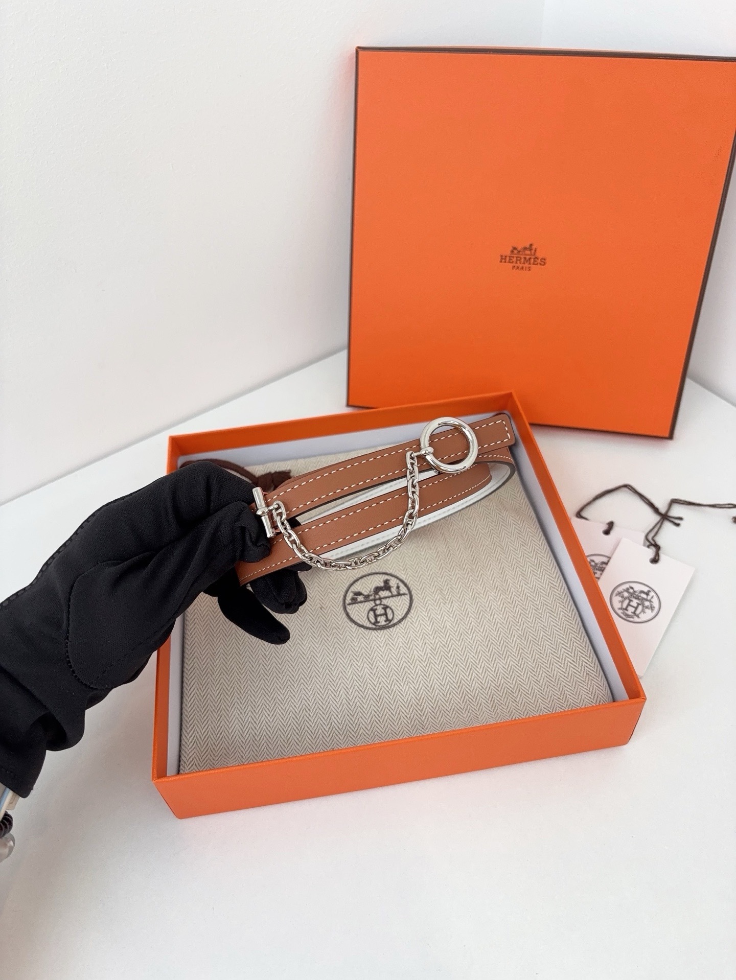 【全新】Hermes Carrousel豬鼻子鏈條皮帶扣 金棕拼色 窄版