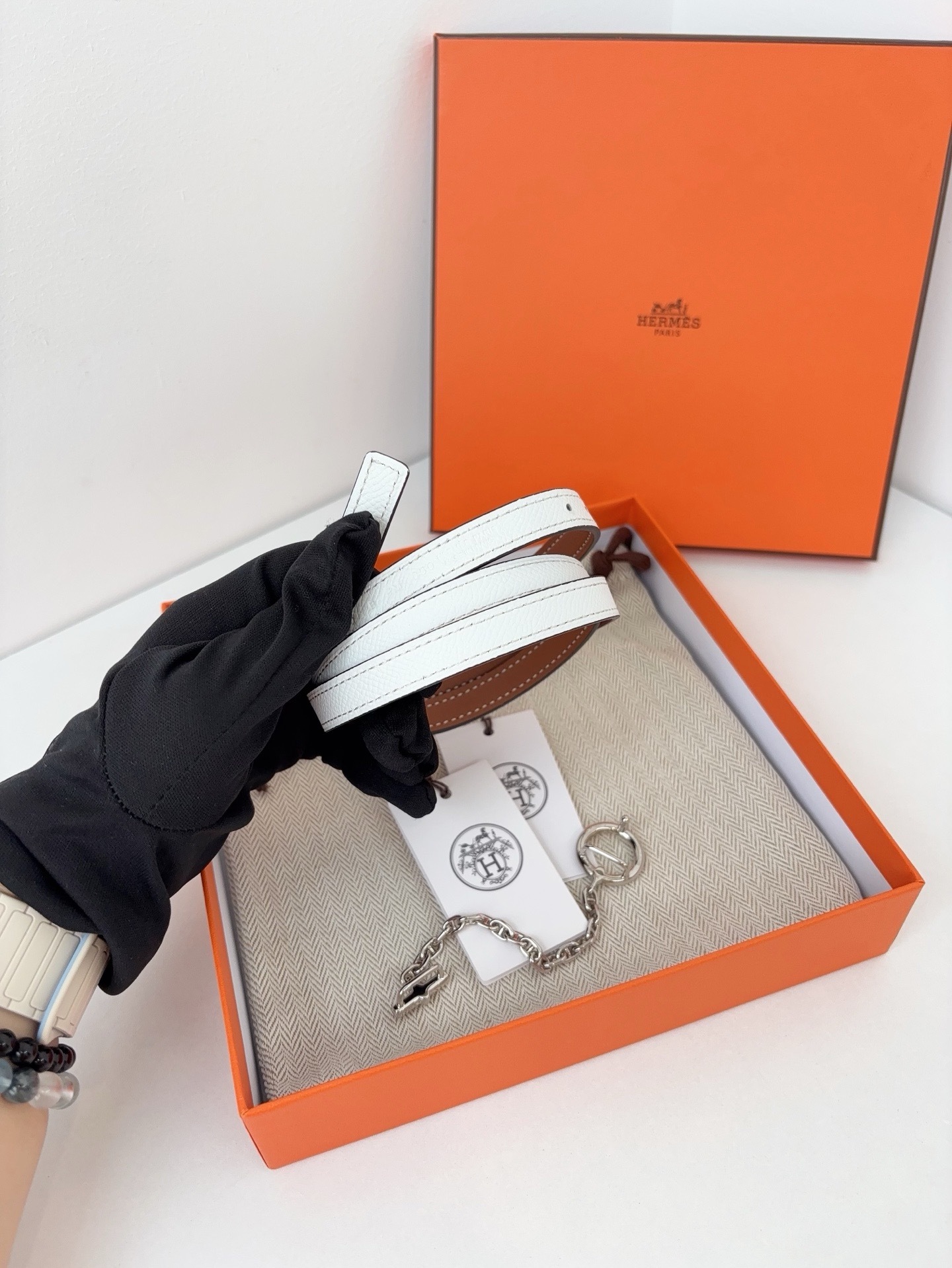 【全新】Hermes Carrousel豬鼻子鏈條皮帶扣 金棕拼色 窄版