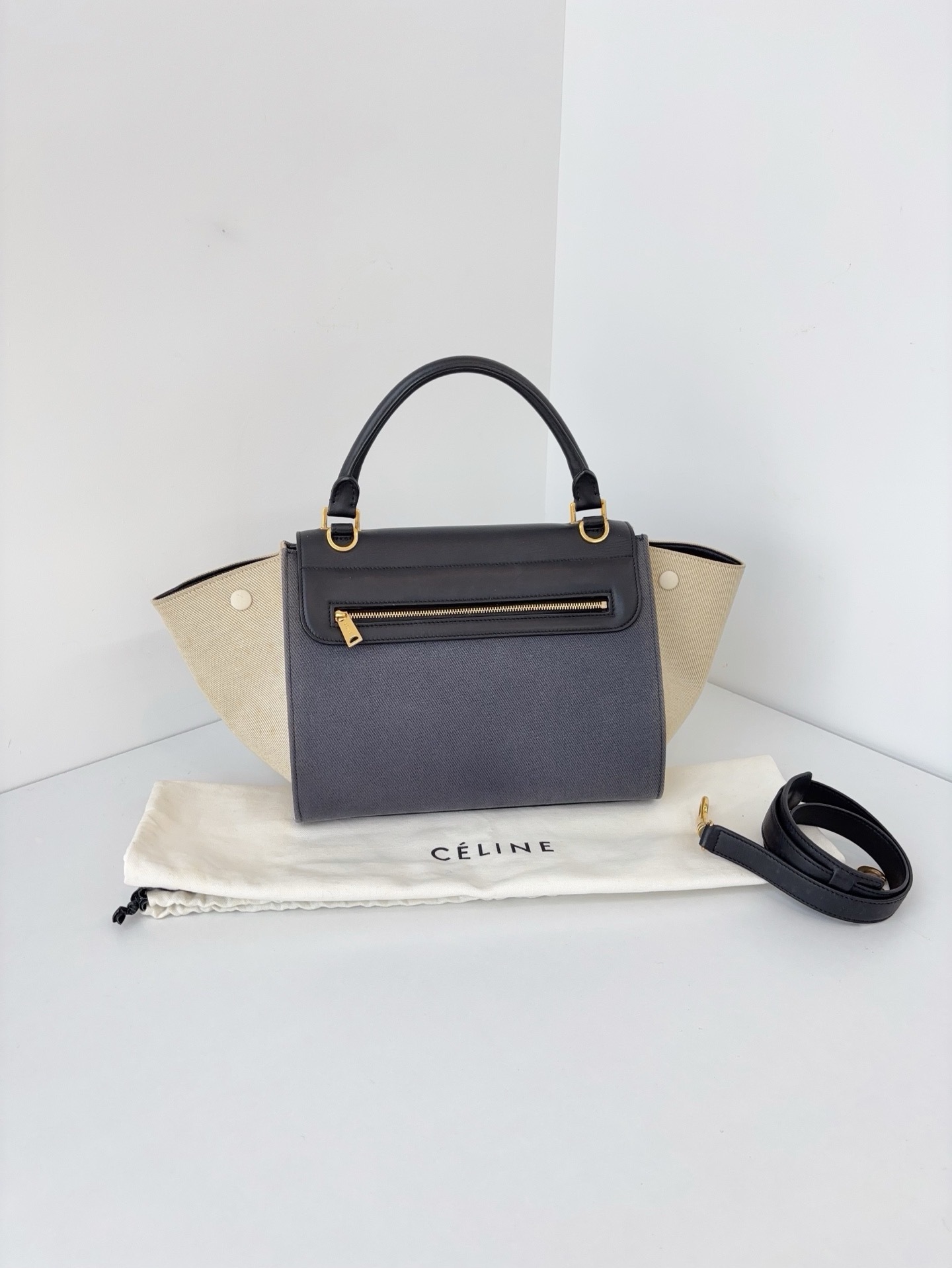 【98新】Celine Trapeze 帆布拼色鞦韆包