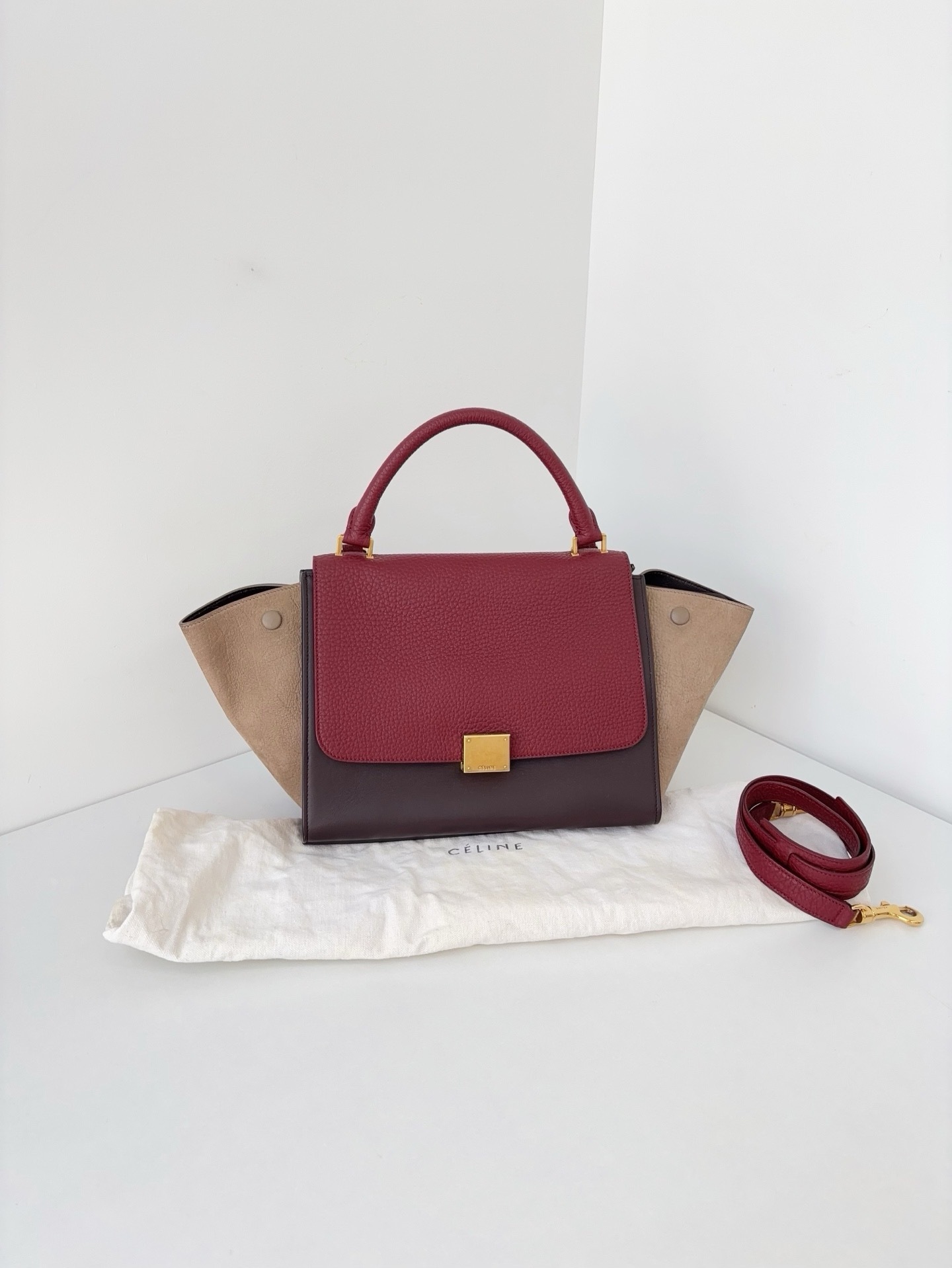 【98新】Celine trapeze 全皮拼麂皮鞦韆包