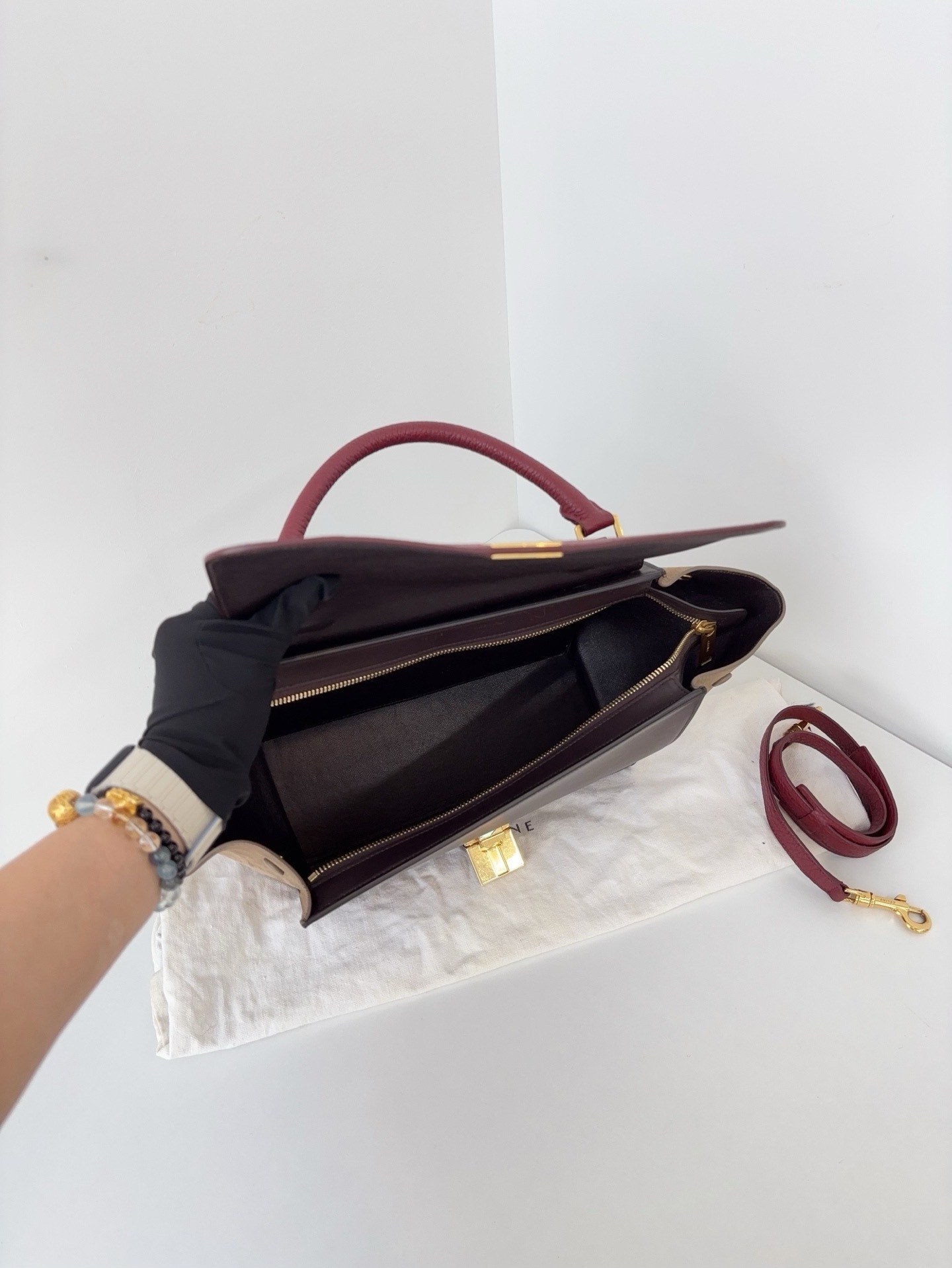 【98新】Celine trapeze 全皮拼麂皮鞦韆包