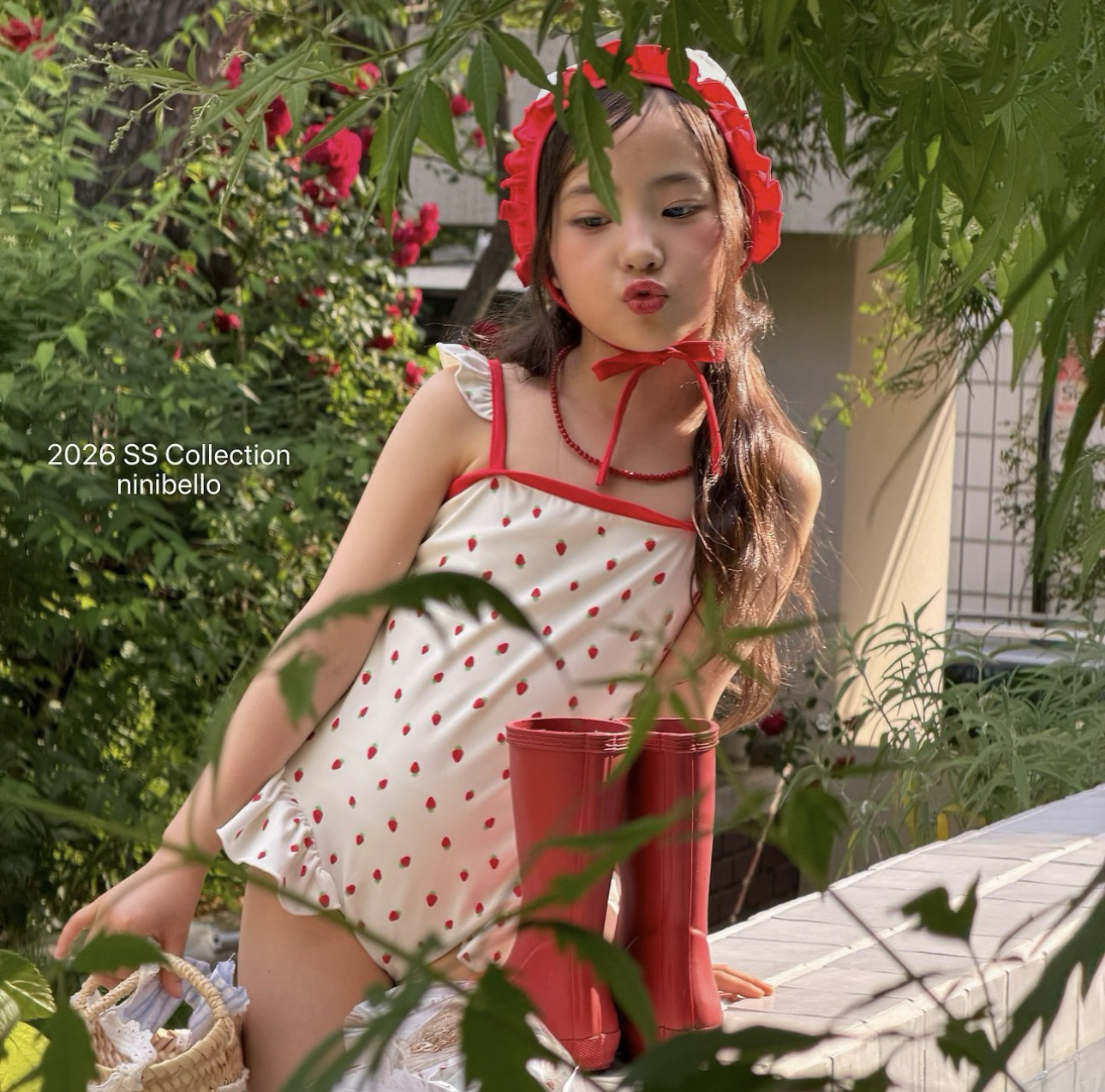 Ninibello Rosy Berry Swimwear（With Bonnet）