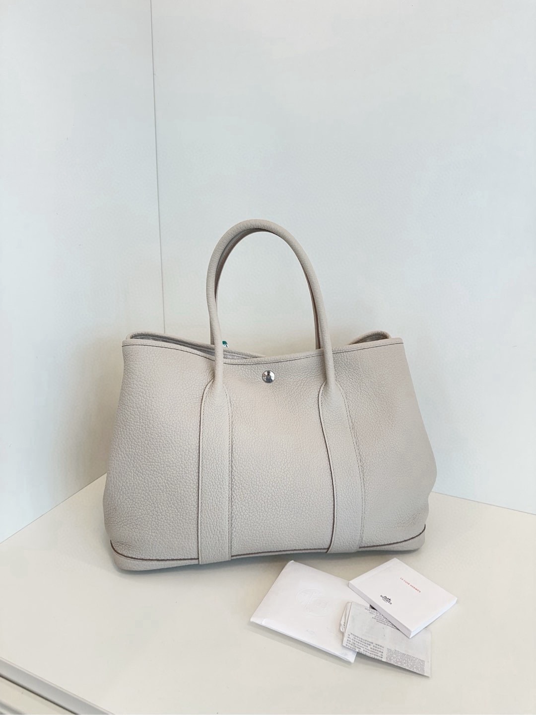 【98新】Hermes GP36 Garden Party 全皮花園包 冰川白銀扣