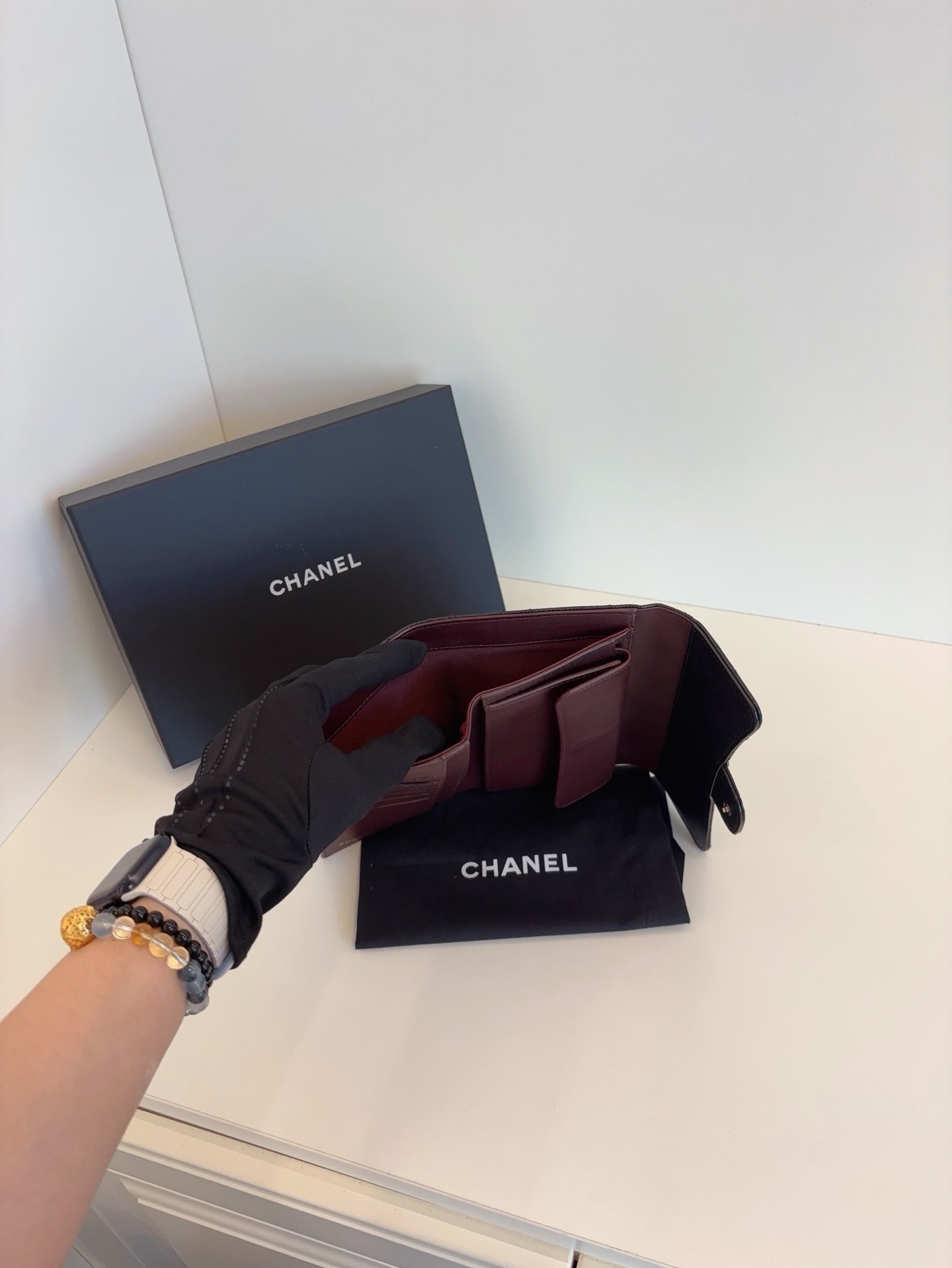 【99新】Chanel 黑銀魚子醬經典CF長錢包