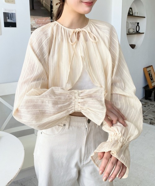 法式慵懶・刺繡2WAY澎袖罩衫