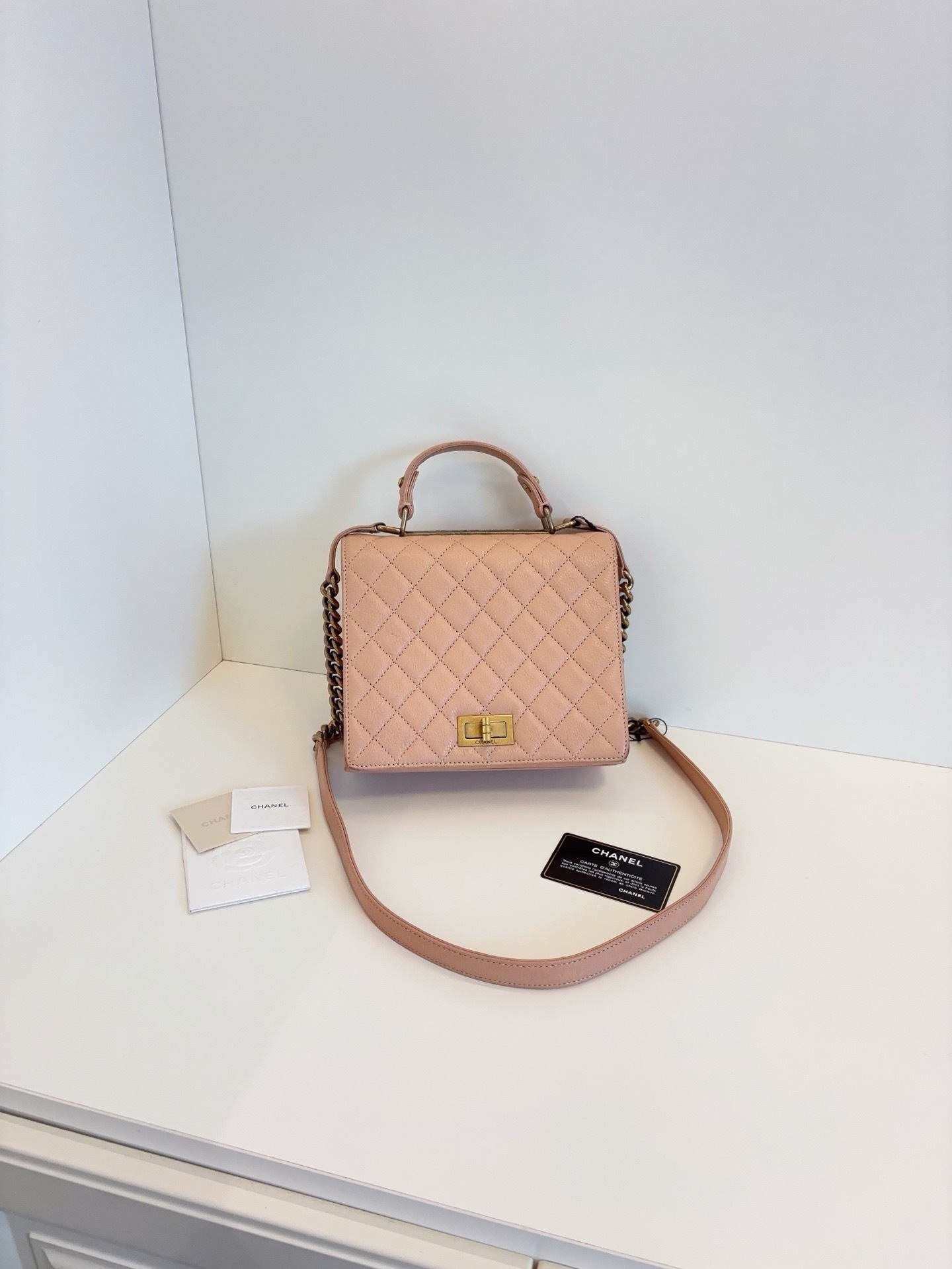 【二手】Chanel裸粉色金扣2.55 handle 手提斜挎包