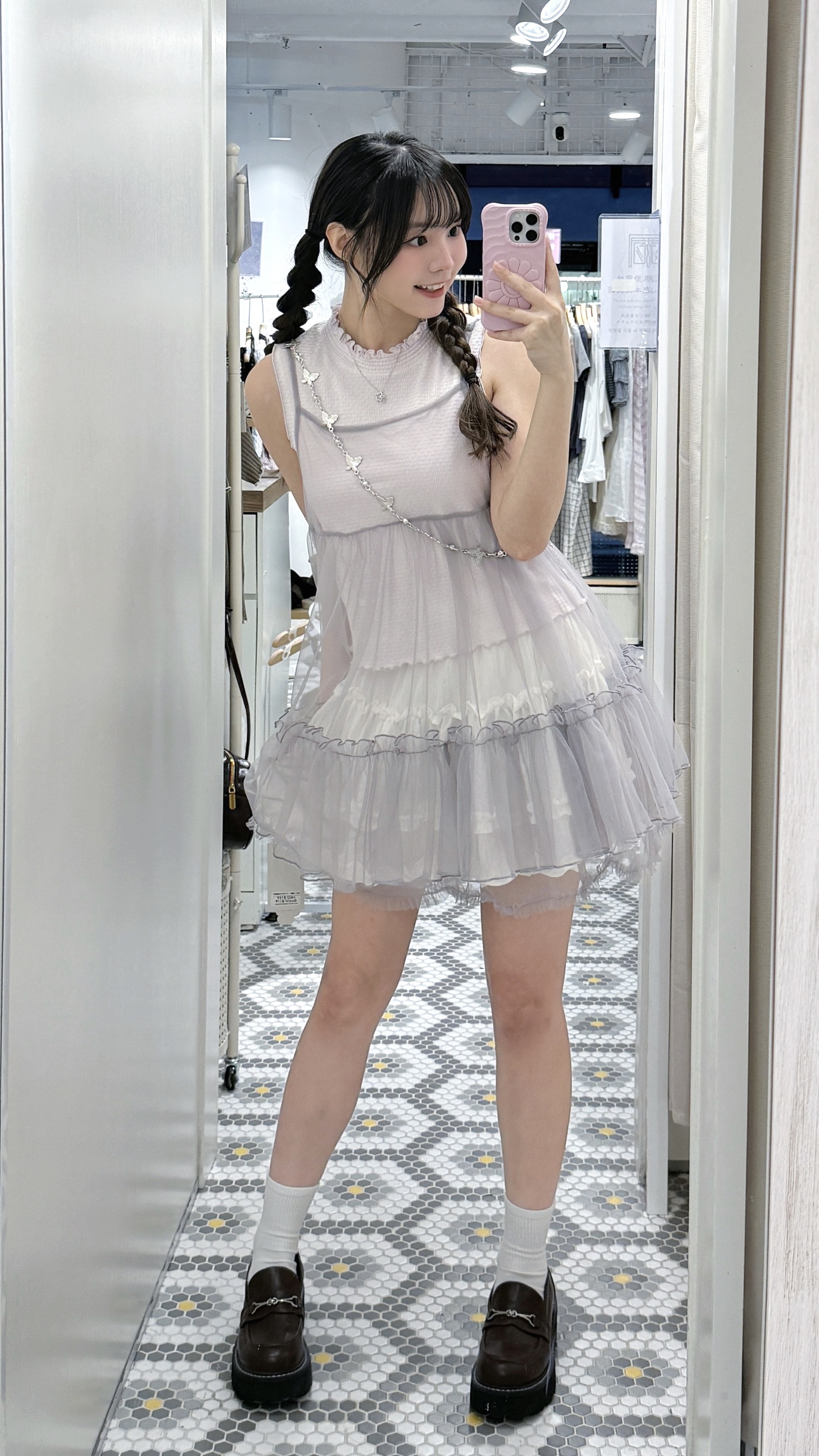 EA1319｜多巴胺色系透明感紗紗綁帶吊帶OPS🍭 ⊰˚