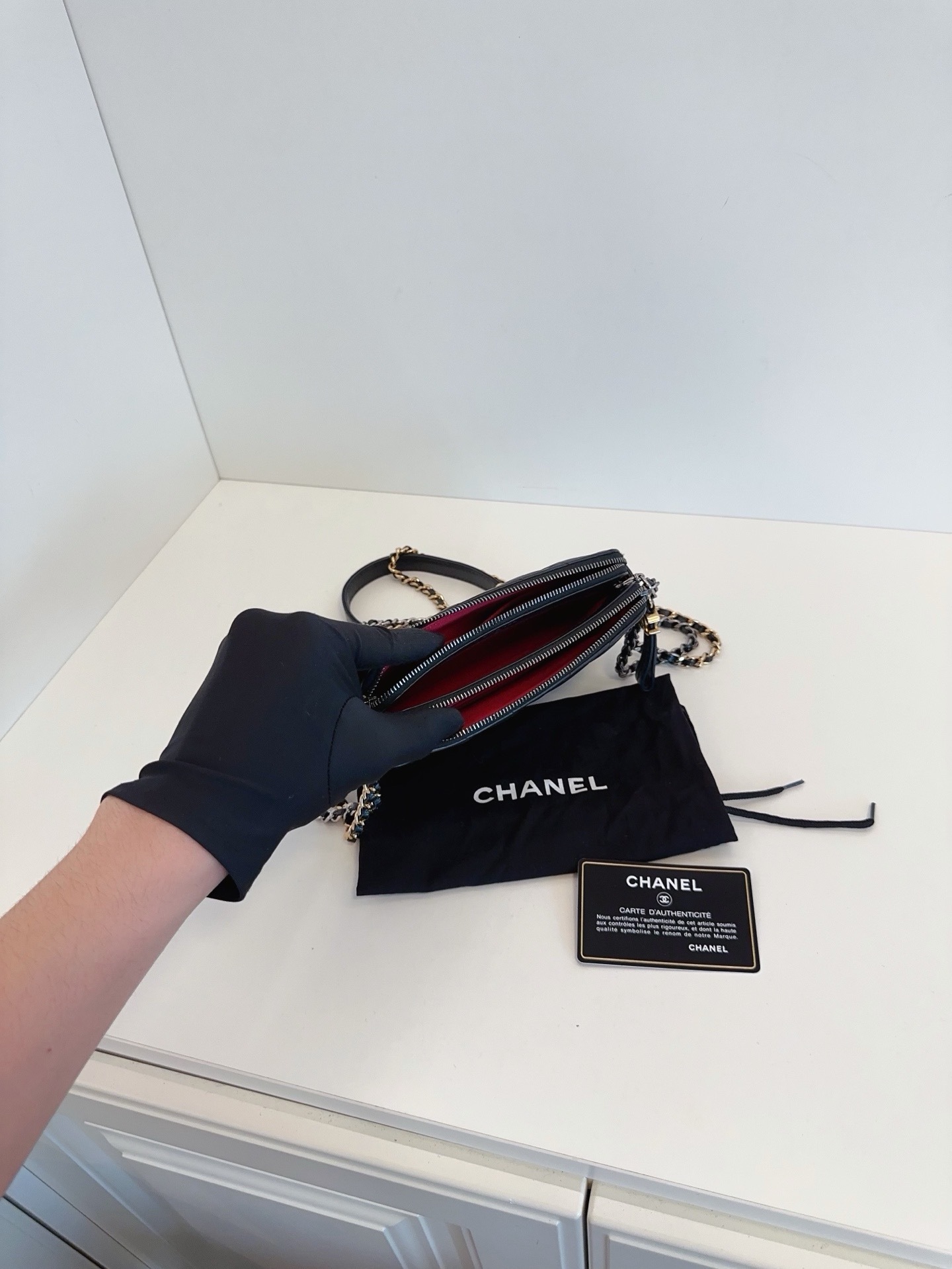 【98新】Chanel 黑色金扣 流浪V紋woc