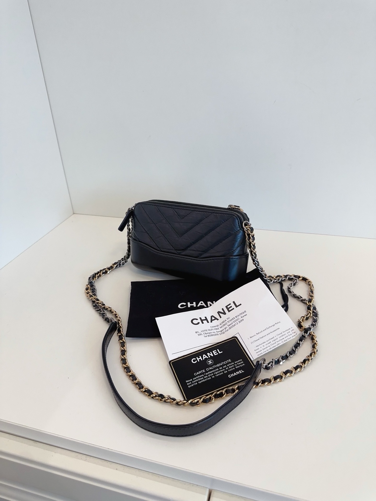 【98新】Chanel 黑色金扣 流浪V紋woc