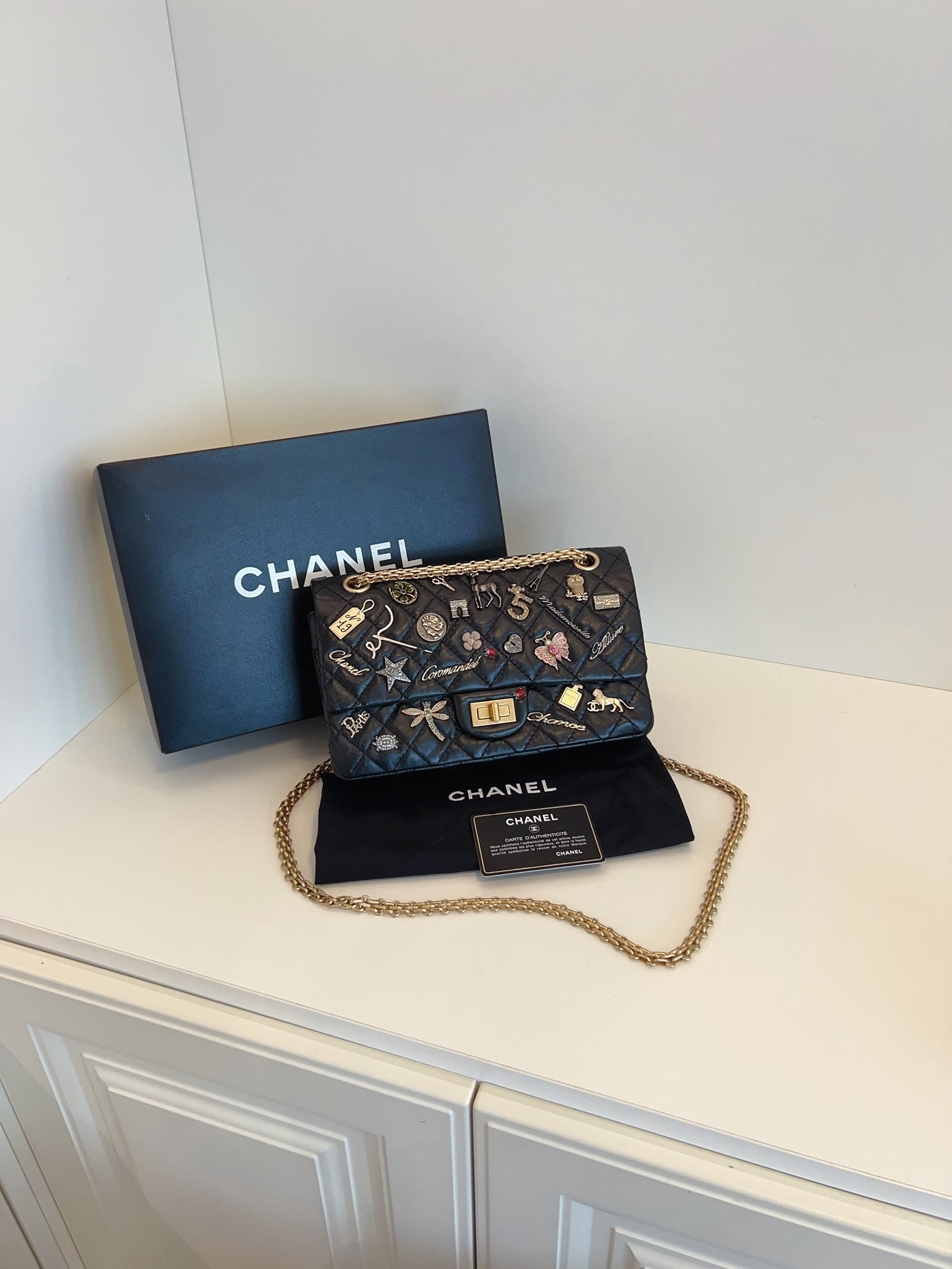 【閒置】Chanel 黑金做舊金屬 2.55 CF小號