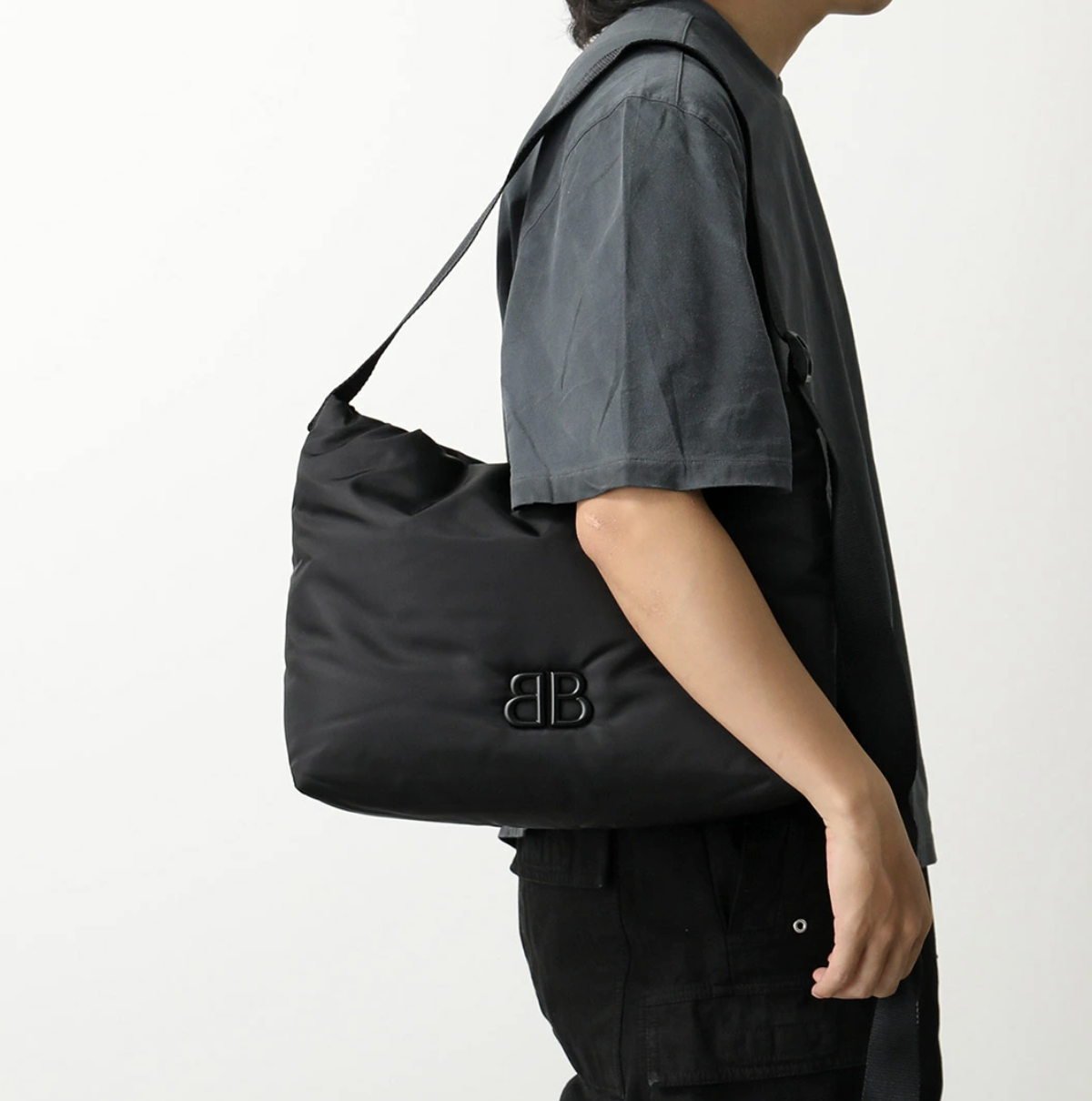 Balenciaga monaco east west nylon hobo bag black 804150