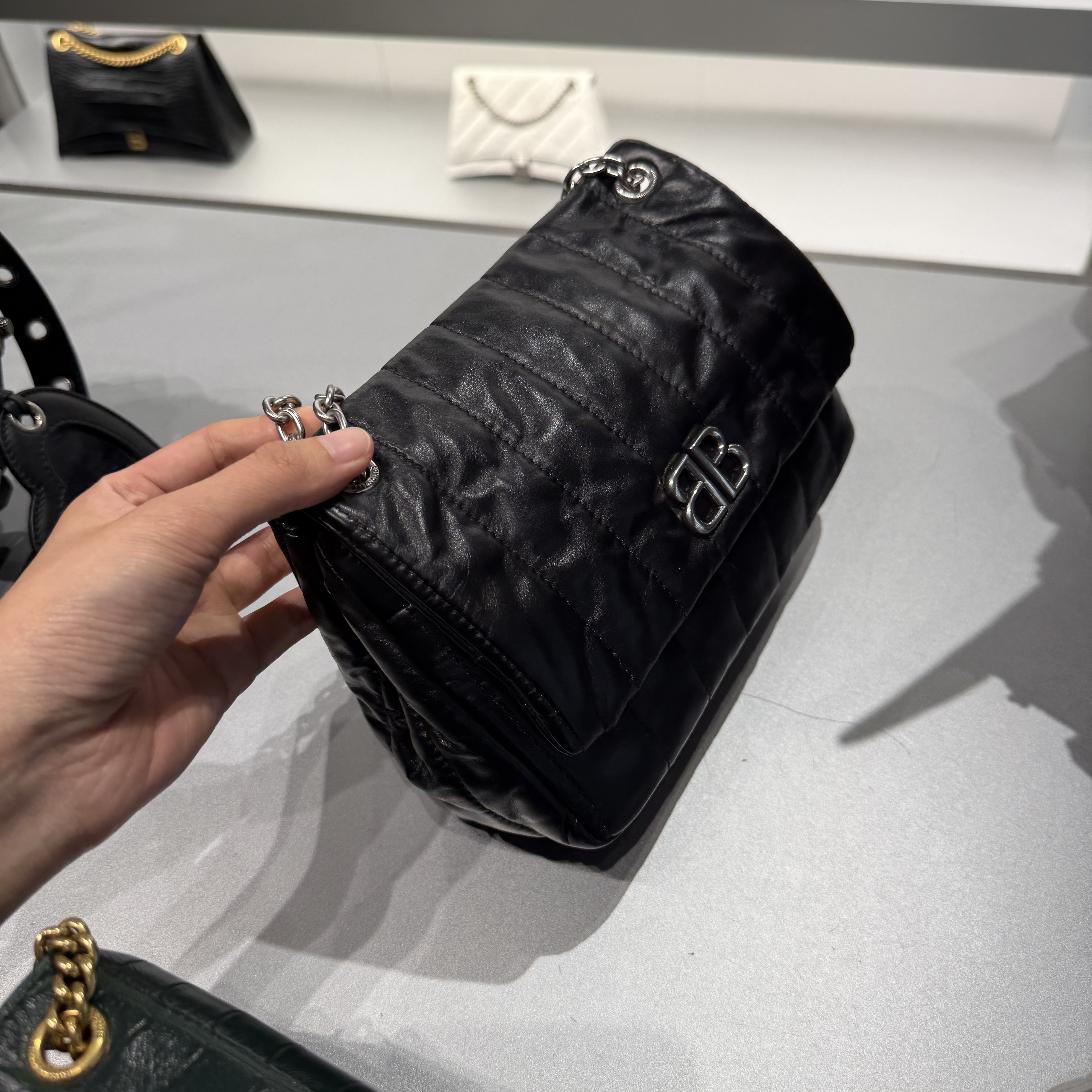 Balenciaga monaco chain mini bag quilted calf white black 781672