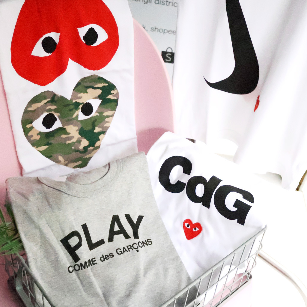 COMME des GARCONS PLAY Tee 川久保玲 上紅心 下迷彩 雙愛心 短T 現貨
