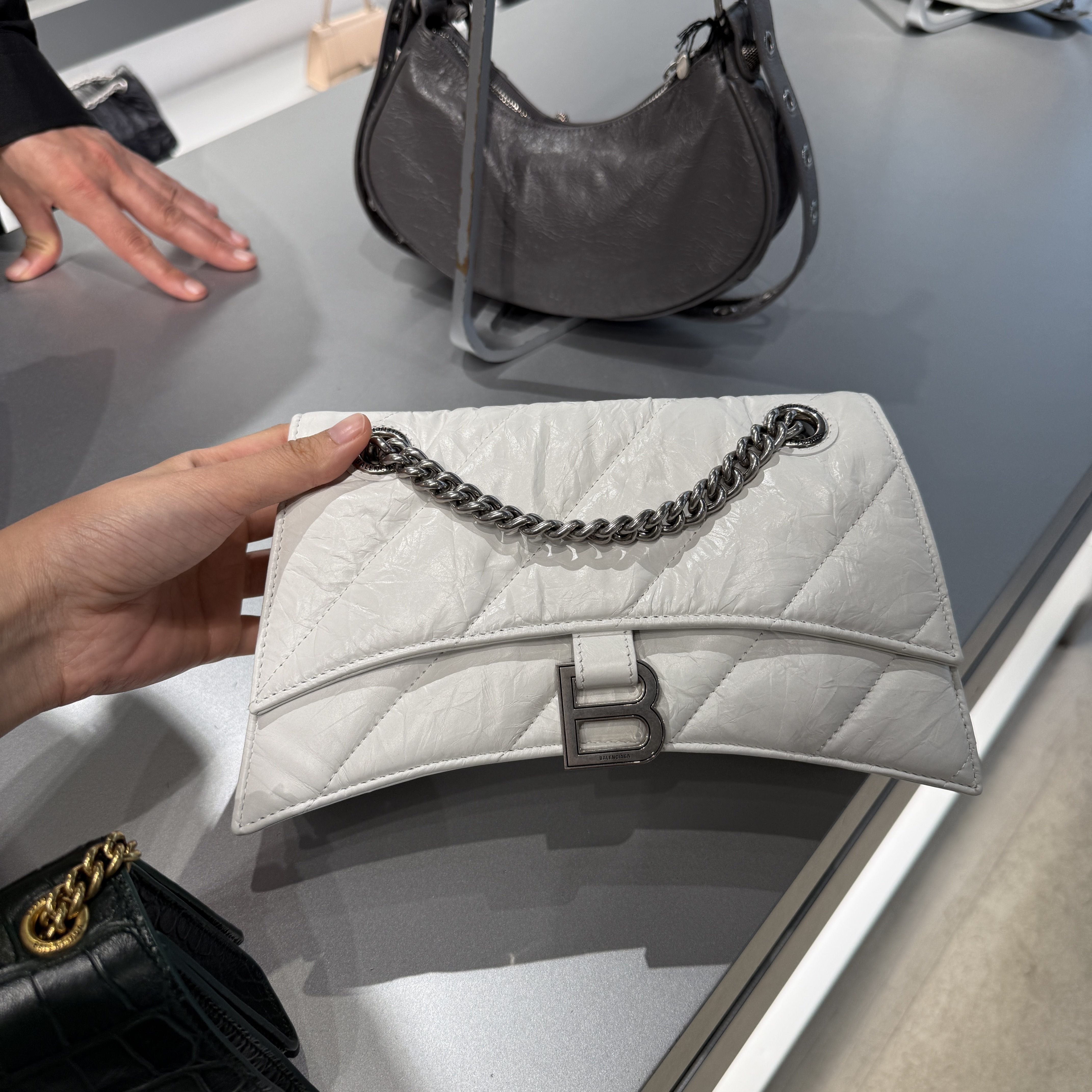 Balenciaga crush chain bag s quilted calf white 716351