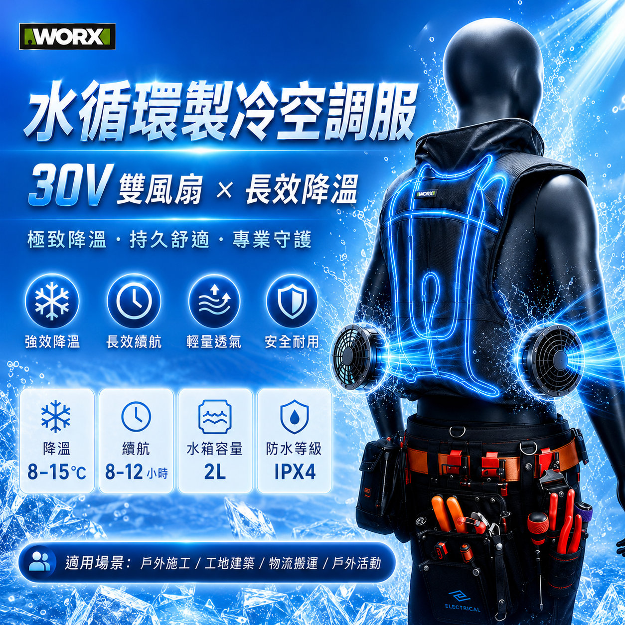威克士｜水冷+風扇 空冷服 TWHT-WKS-30