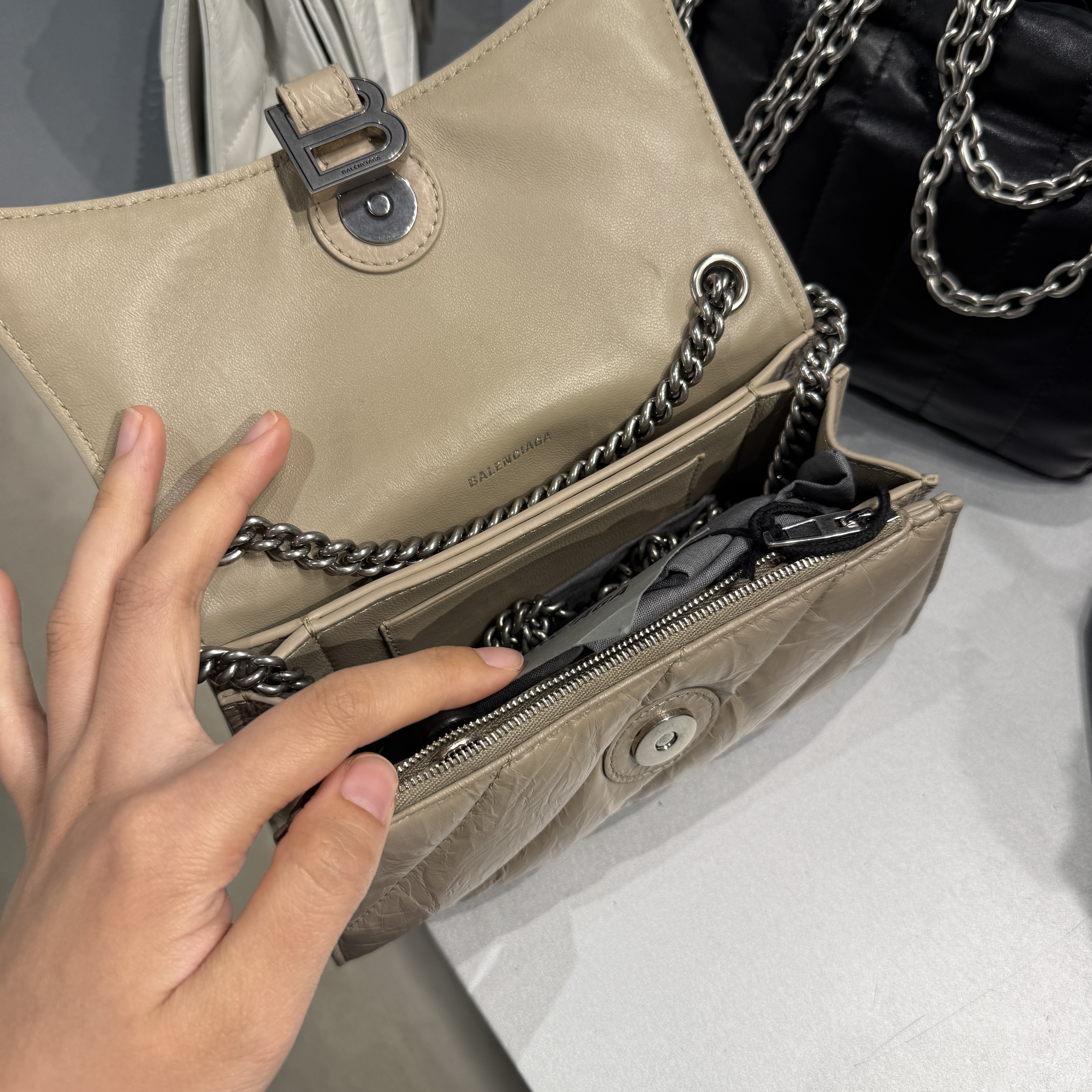 Balenciaga crush chain bag xs calf taupe 736016