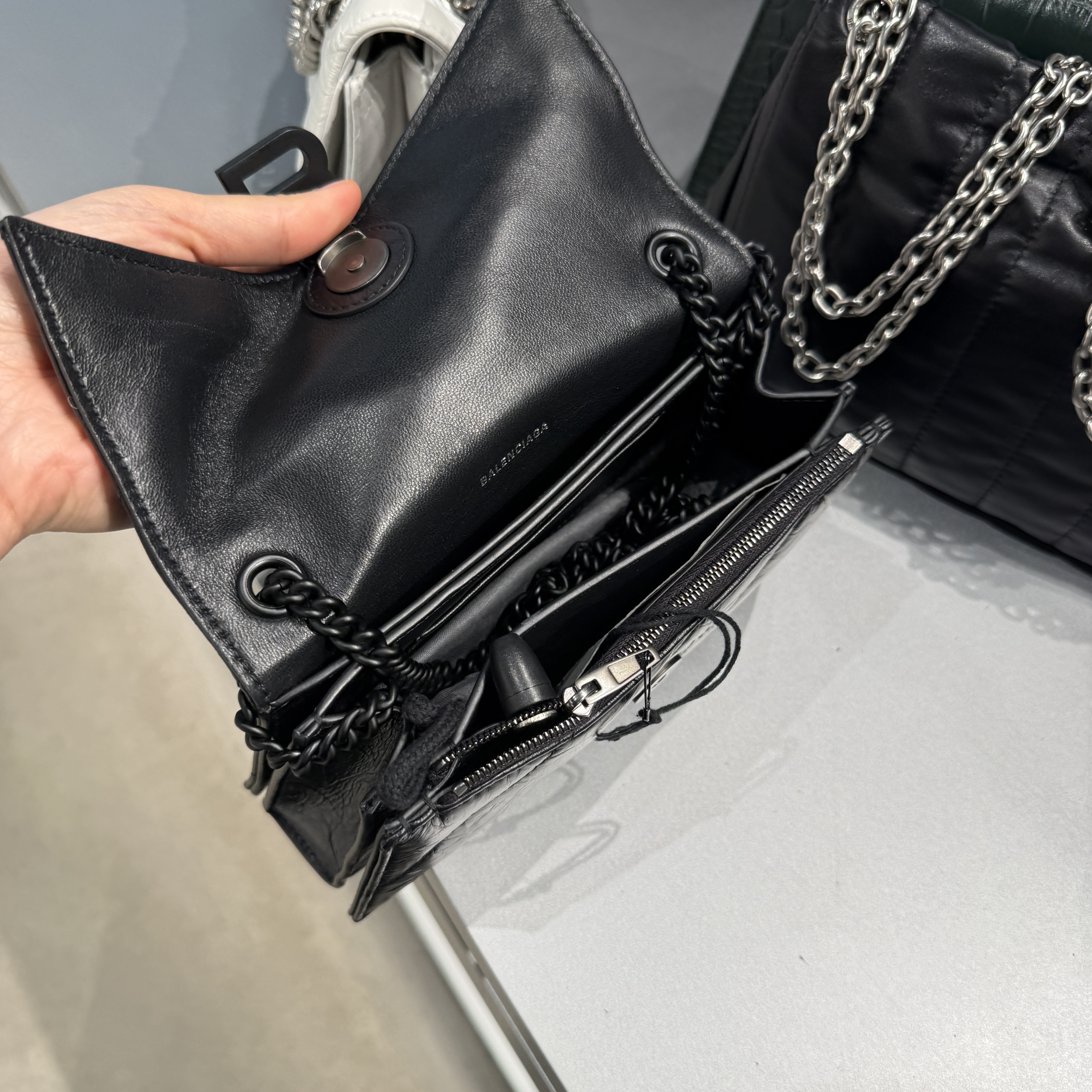 Balenciaga crush chain bag xs calf black 736016