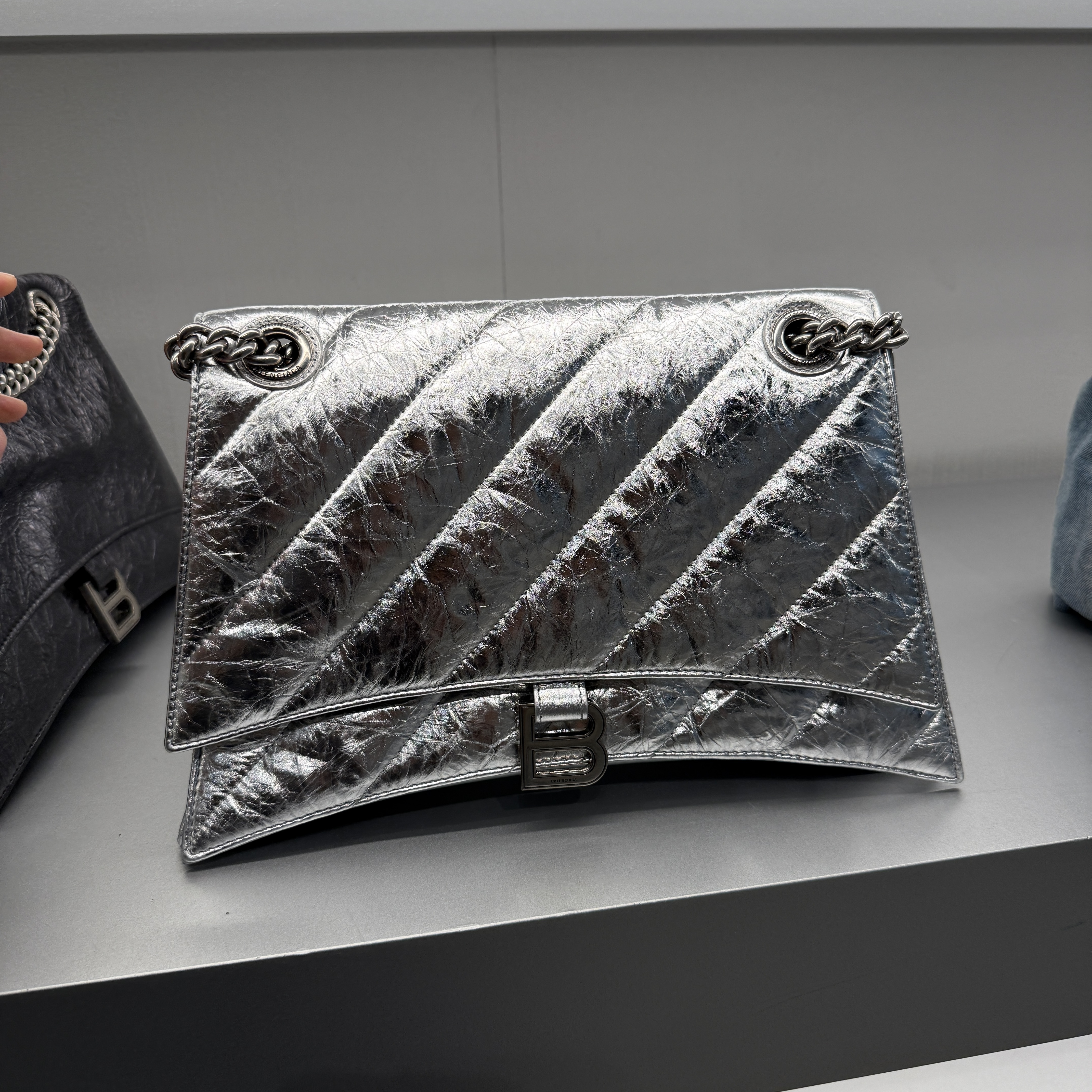Balenciaga crush chain bag M quilted silver 716393