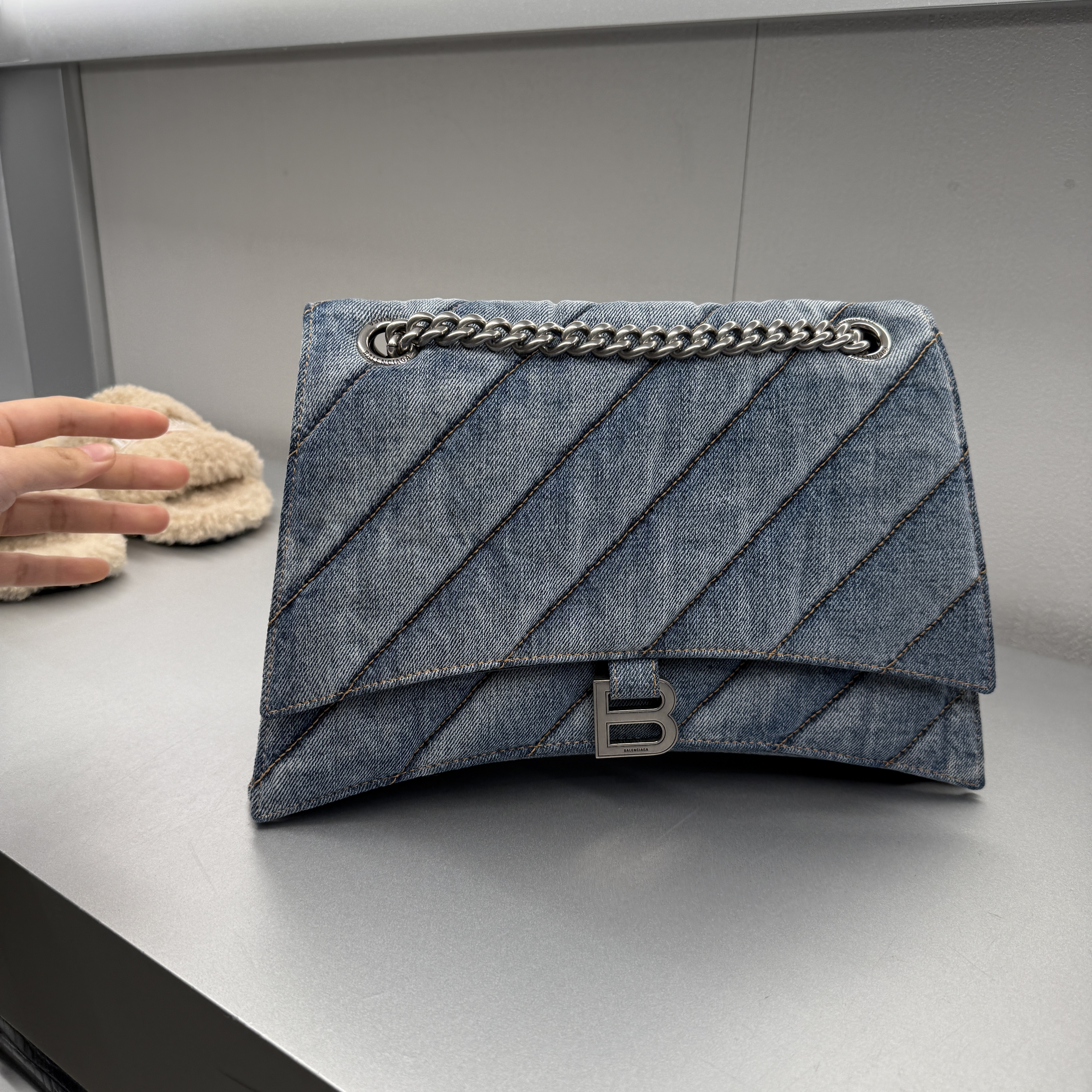 Balenciaga crush chain bag M denim pale blue 716393