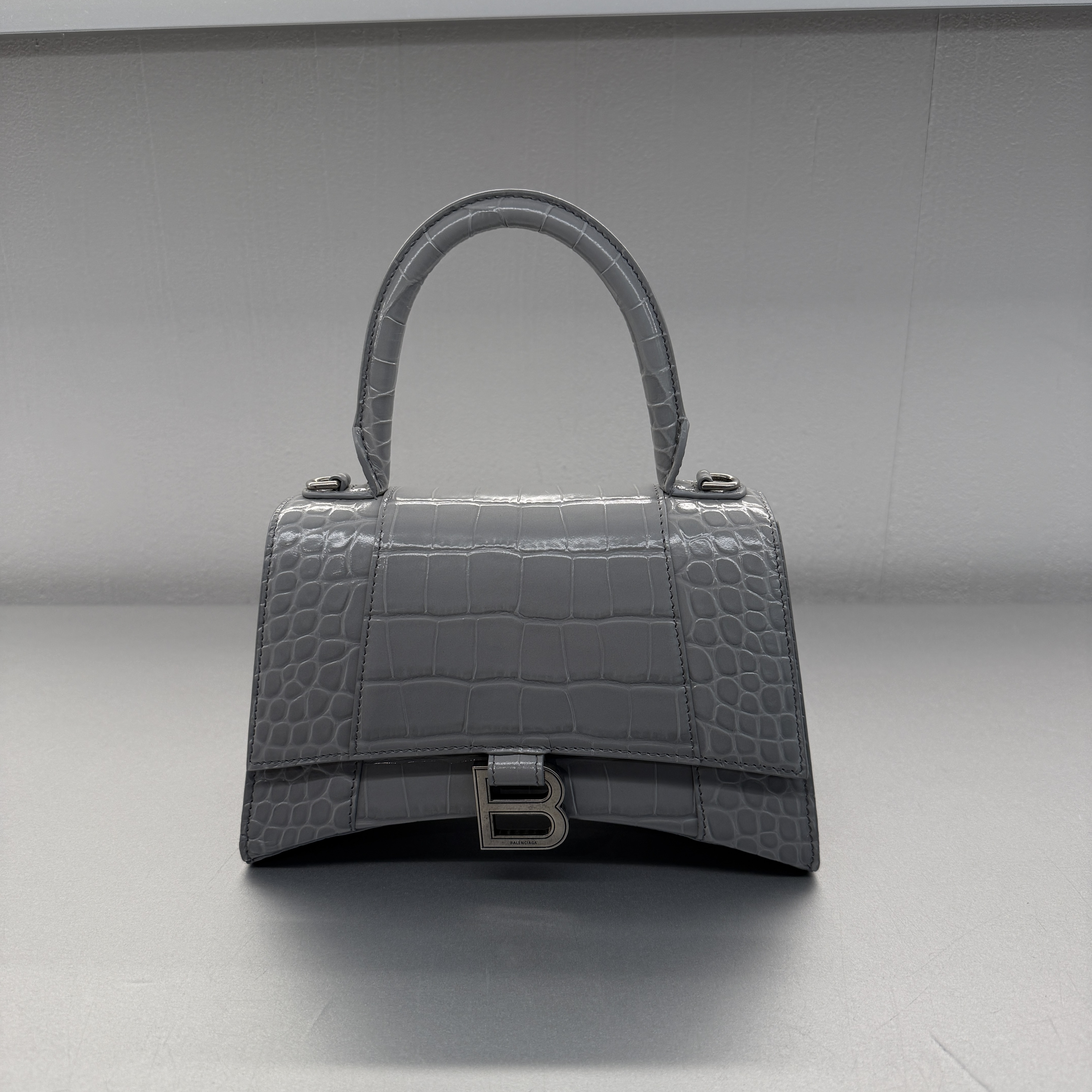 Balenciaga Hourglass Top handle Bag grey embo croc 593546
