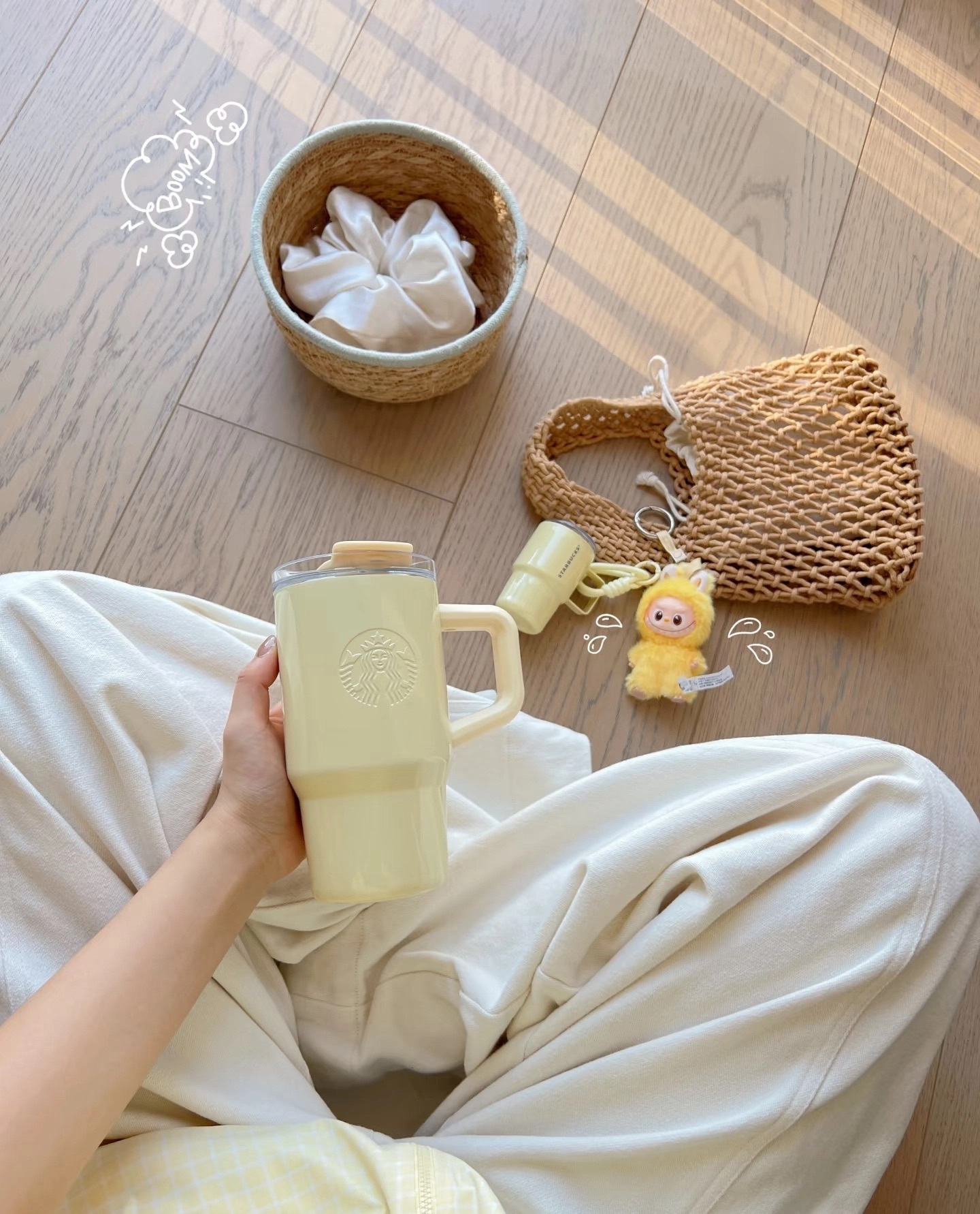 代購-<1+1超Ｑ組合>Starbucks星巴克 心情氣象局系列 超Ｑ 檸檬黃 保溫杯 雙飲口杯配迷你杯掛件 615ml+mini杯
