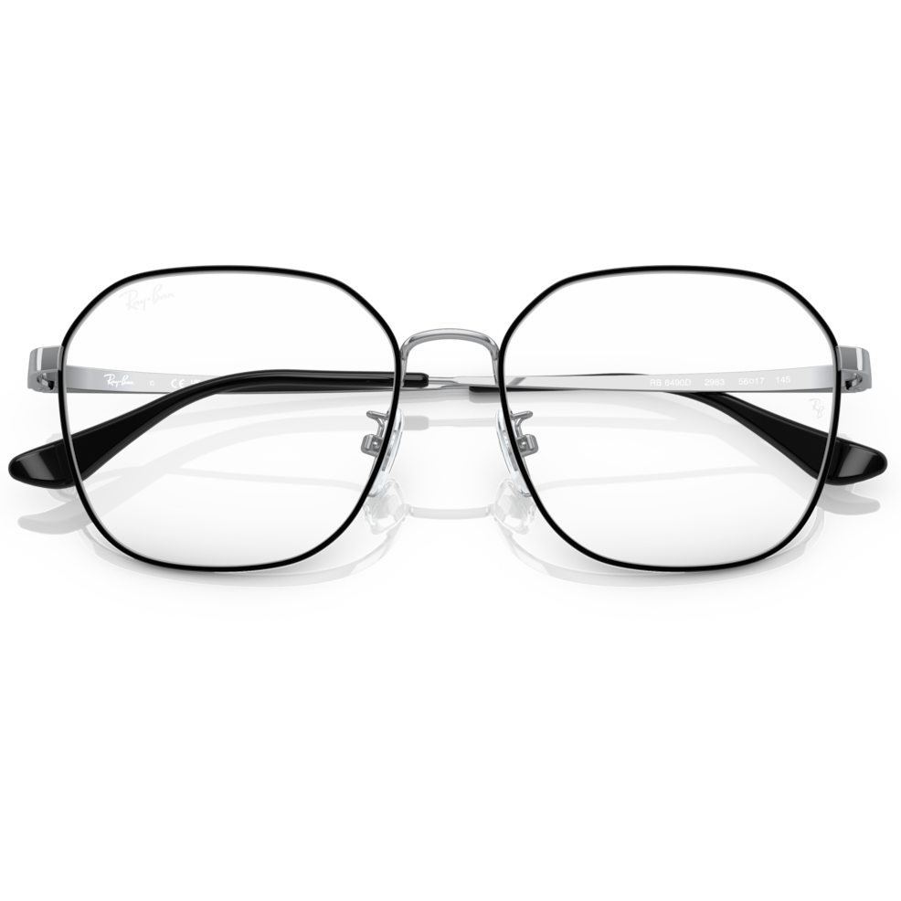 【RayBan】RB6490D 2983-56mm 金屬多邊框光學眼鏡♣(黑色搭銀色)