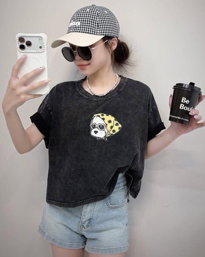 【可愛狗狗復古水洗設計棉tee】（現貨）